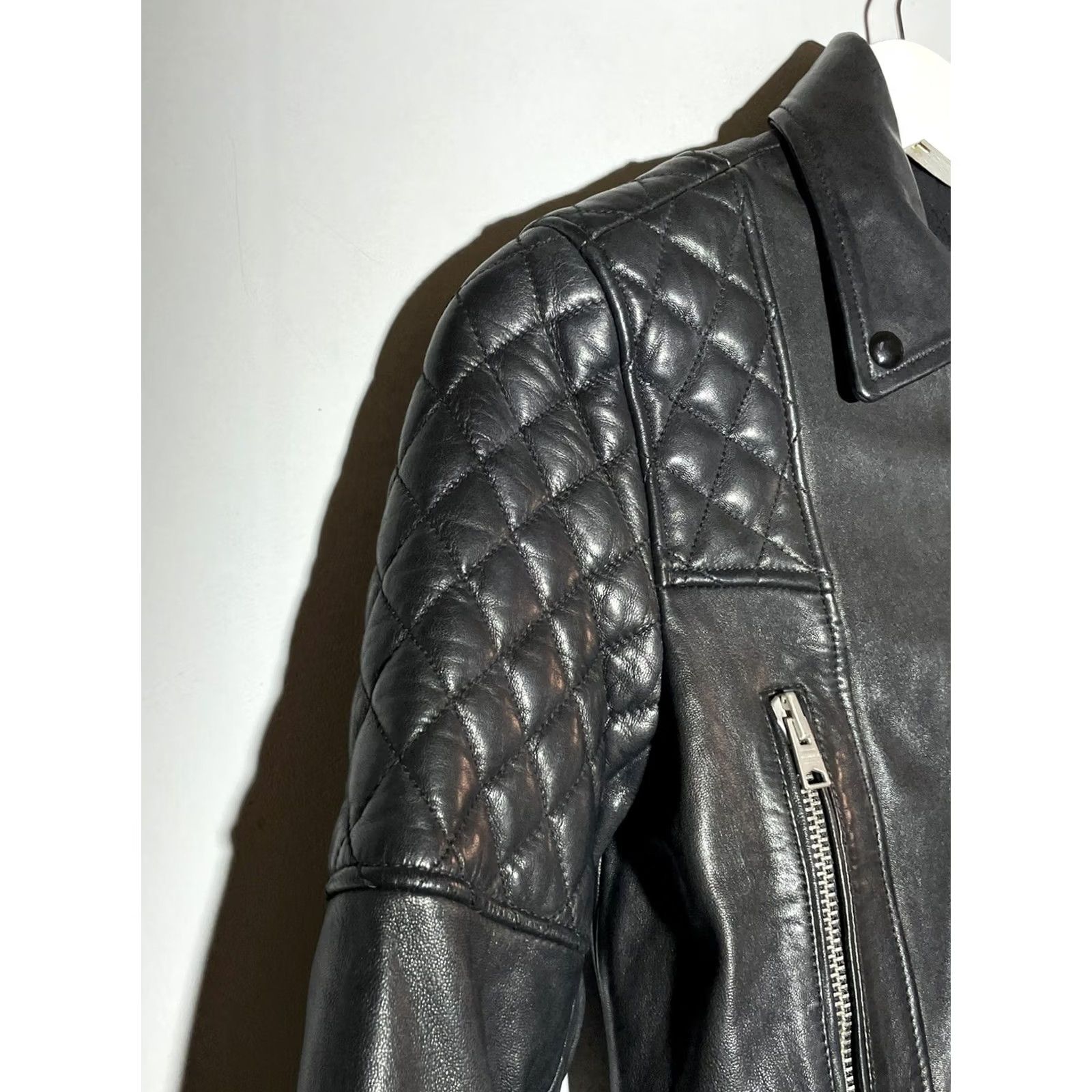 Allsaints AllSaints Esher Biker Jacket Women’s Size 32 Leather Black 1/2 Zip Pockets Adjust Buckle Zipper Vintage No 4 XS-4? Size S / US 4 / IT 40 - 4 Thumbnail