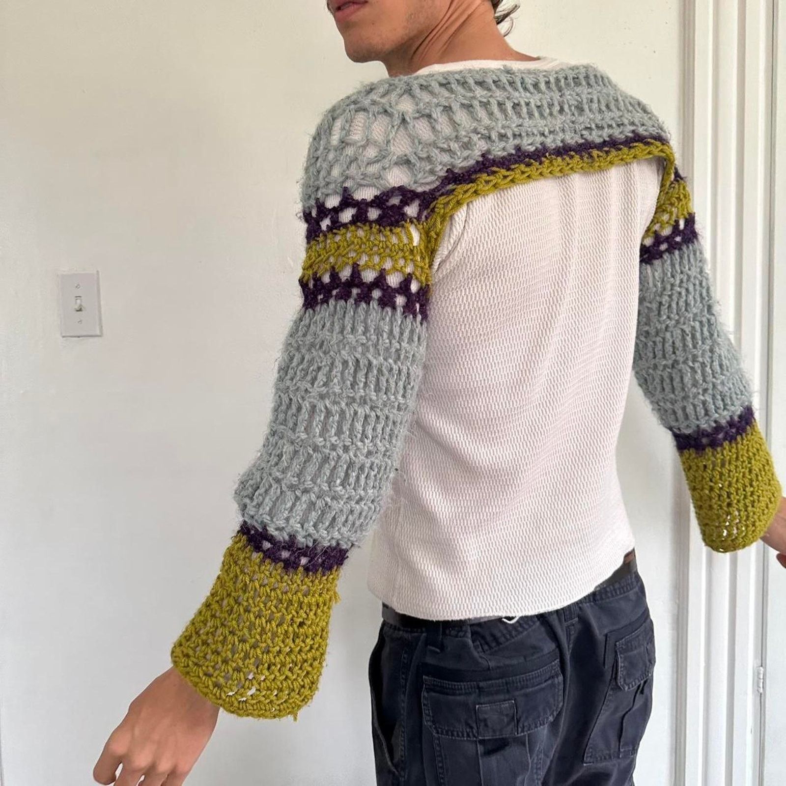 Other Hand Made Green Purple Crochet Knit Multi Color Shrug Sleeve Size XS / US 0-2 / IT 36-38 - 8 Thumbnail