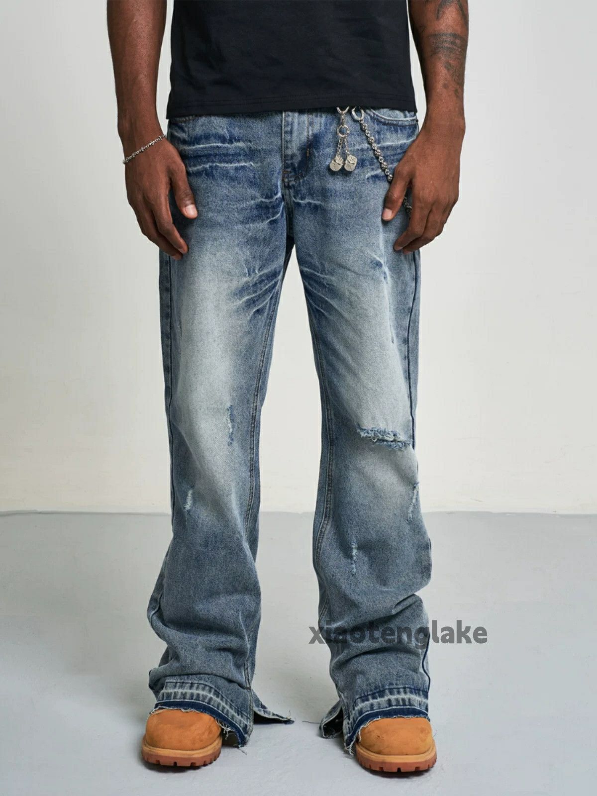Jean × Vintage washed faded damaged ripped punk hiphop flared jeans Size US 32 / EU 48 - 2 Thumbnail