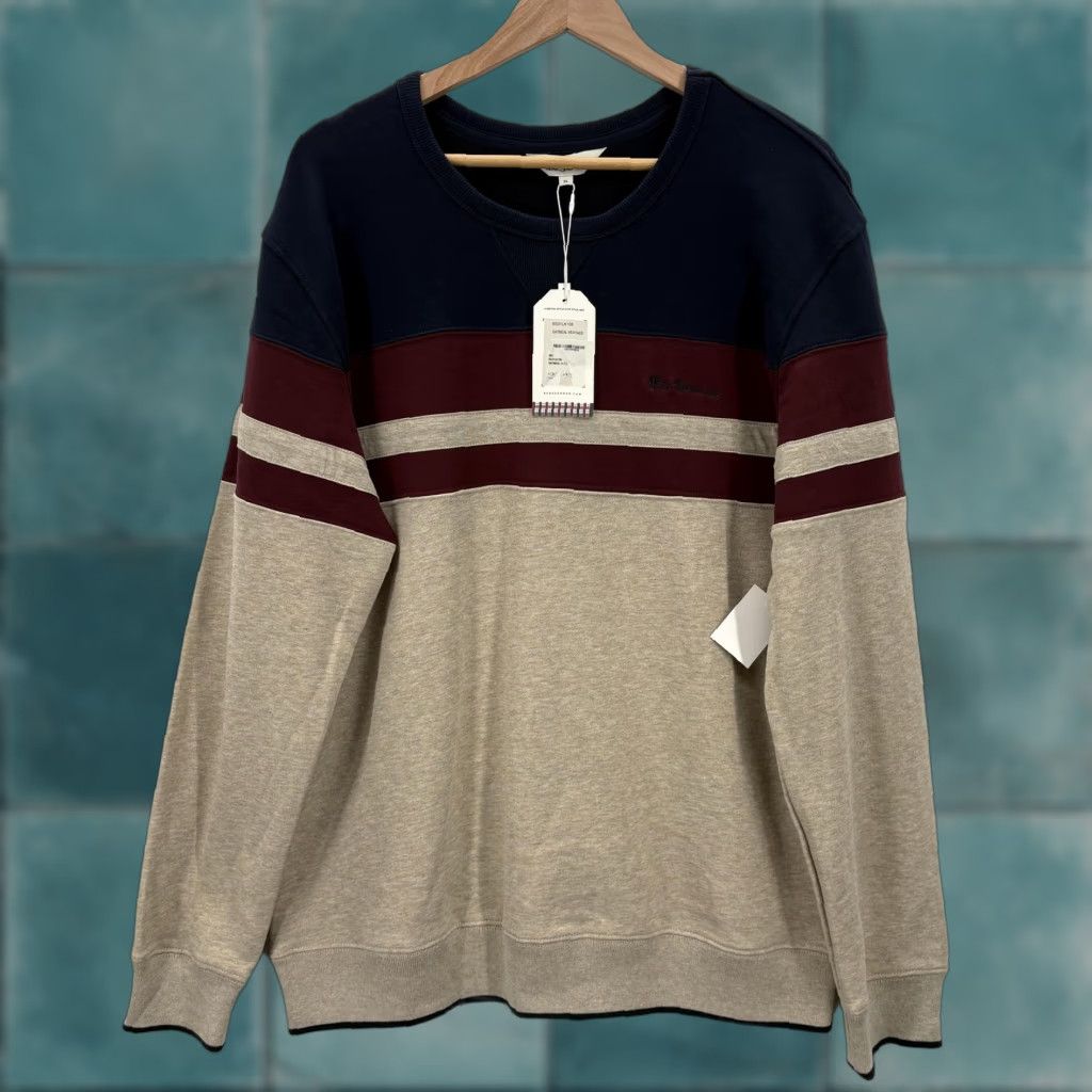 Ben Sherman Ben Sherman Sweatshirt Mens XL Oatmeal Heather Colorblock Stripe Crewneck Fleece Size US XL / EU 56 / 4 - 1 Thumbnail