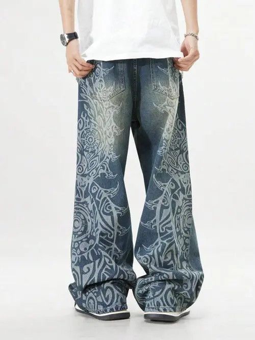 Jean Retro Denim Jeans 90s Pants Printed Size US 32 / EU 48 - 4 Thumbnail