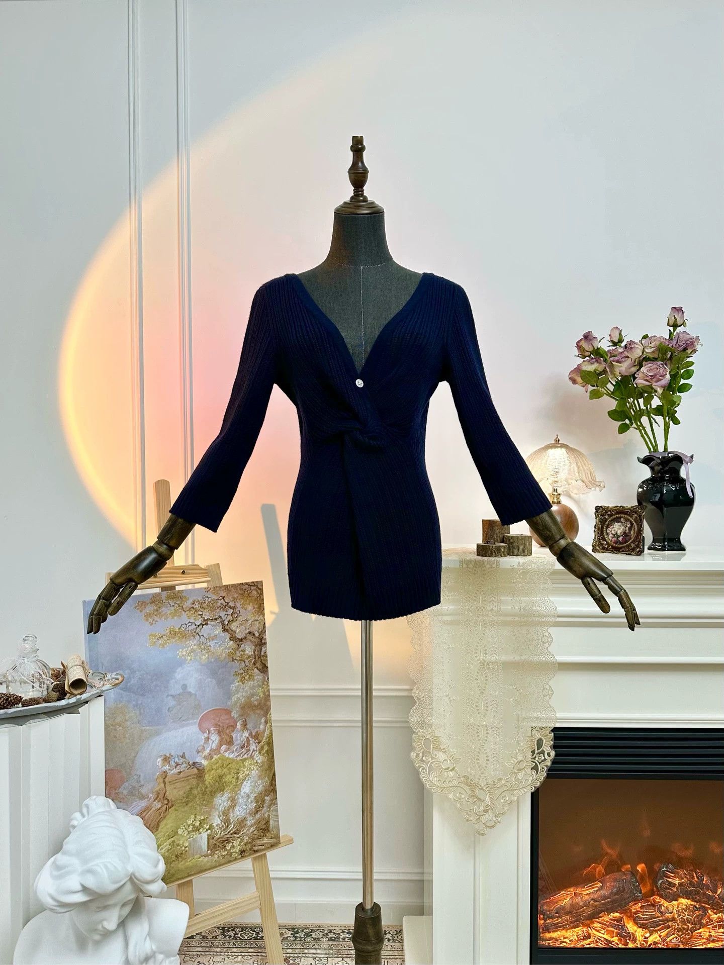Chanel Chanel Chest Logo Knot 3/4 Sleeve Navy Blue Women's Dress Size S / US 4 / IT 40 - 2 Thumbnail