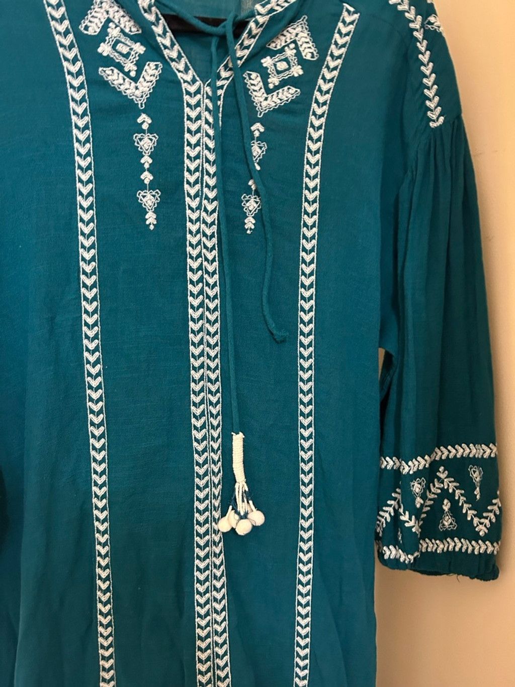 Zara Women's Zara Teal Embroidered Maxi Dress | Grailed