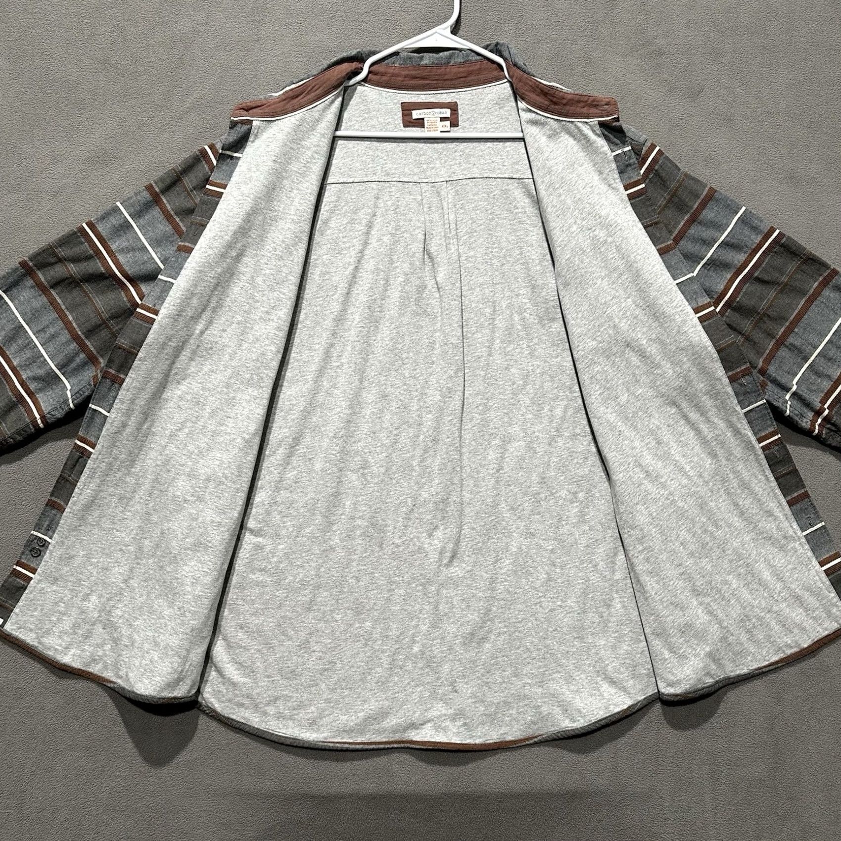 Carbon2Cobalt Carbon2cobalt Shirt Mens 2XL Gray Striped Jersey Button Up Metal Thick Lined Casual Outdoor Classic Size US XXL / EU 58 / 5 - 3 Thumbnail