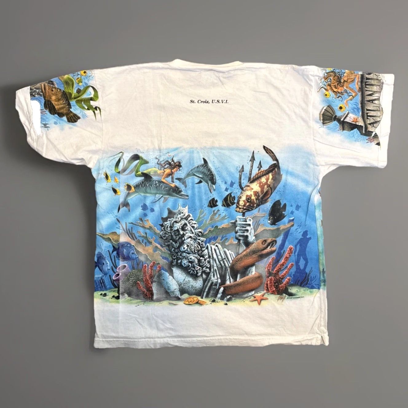 Vintage VTG Caribbean Soul Wrap Around T-Shirt Nature Ocean Fairy White XL 1995 Mens Size US XL / EU 56 / 4 - 3 Thumbnail