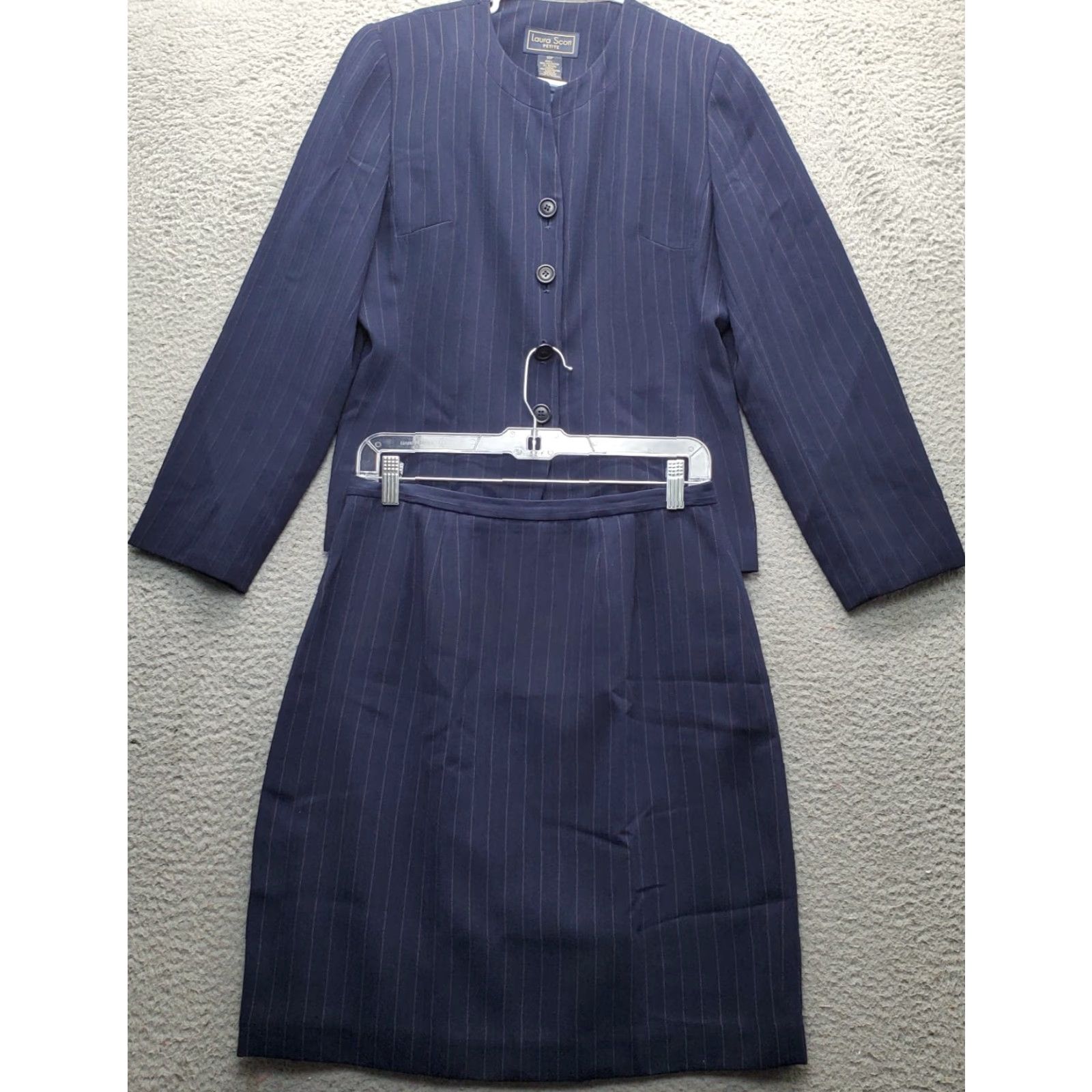 Vintage VINTAGE Laura Scott 2 Piece Set Womens 10P Navy Pinstripe Long Sleeve Single Breasted Shirt Size L / US 10 / IT 46 - 2 Thumbnail