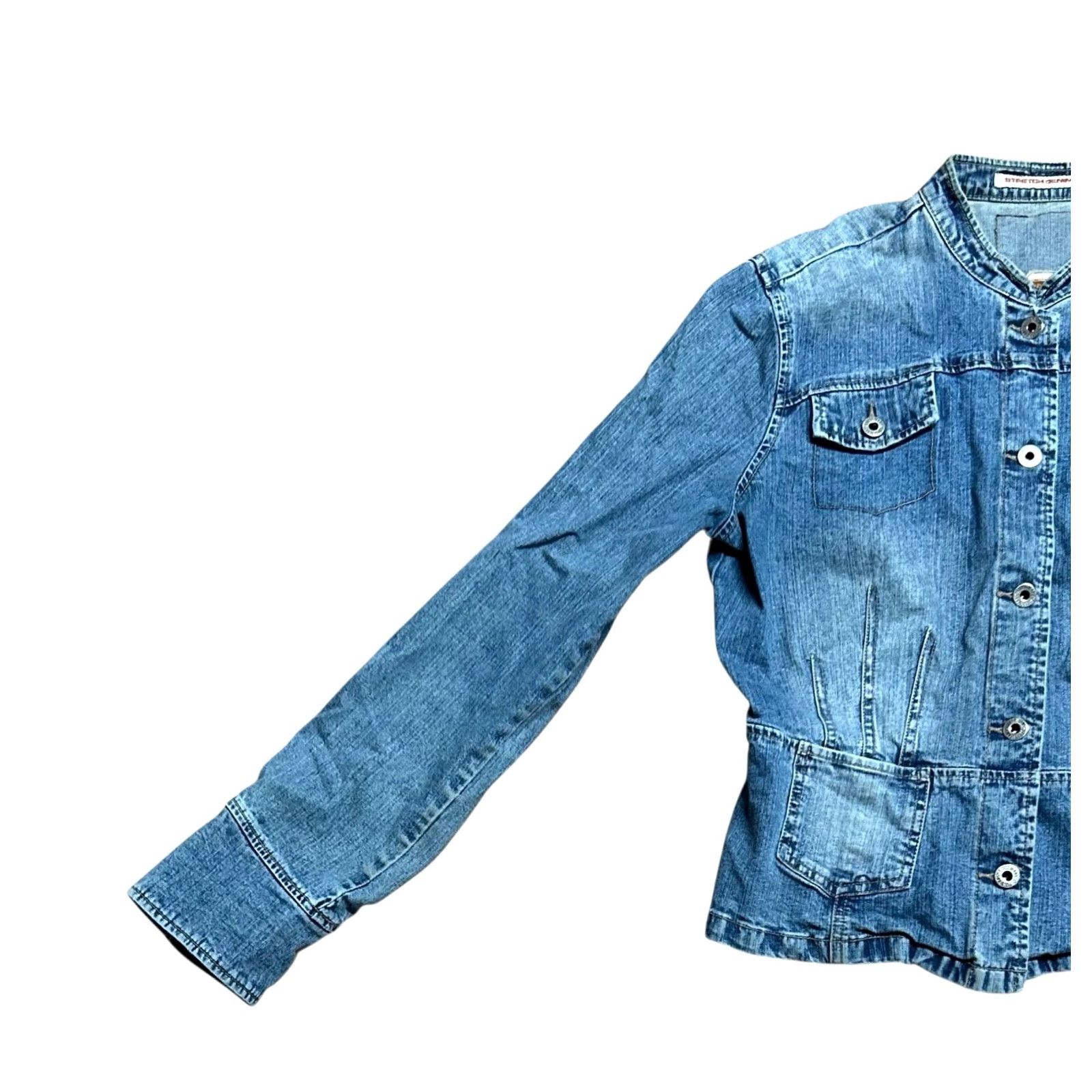 Guess VINTAGE GUESS Denim Tailored Jacket Blue Size XL Women Button Down Jacket Coat Mid-Length Long Sleeve Size 40" / US 18 - 2 Thumbnail