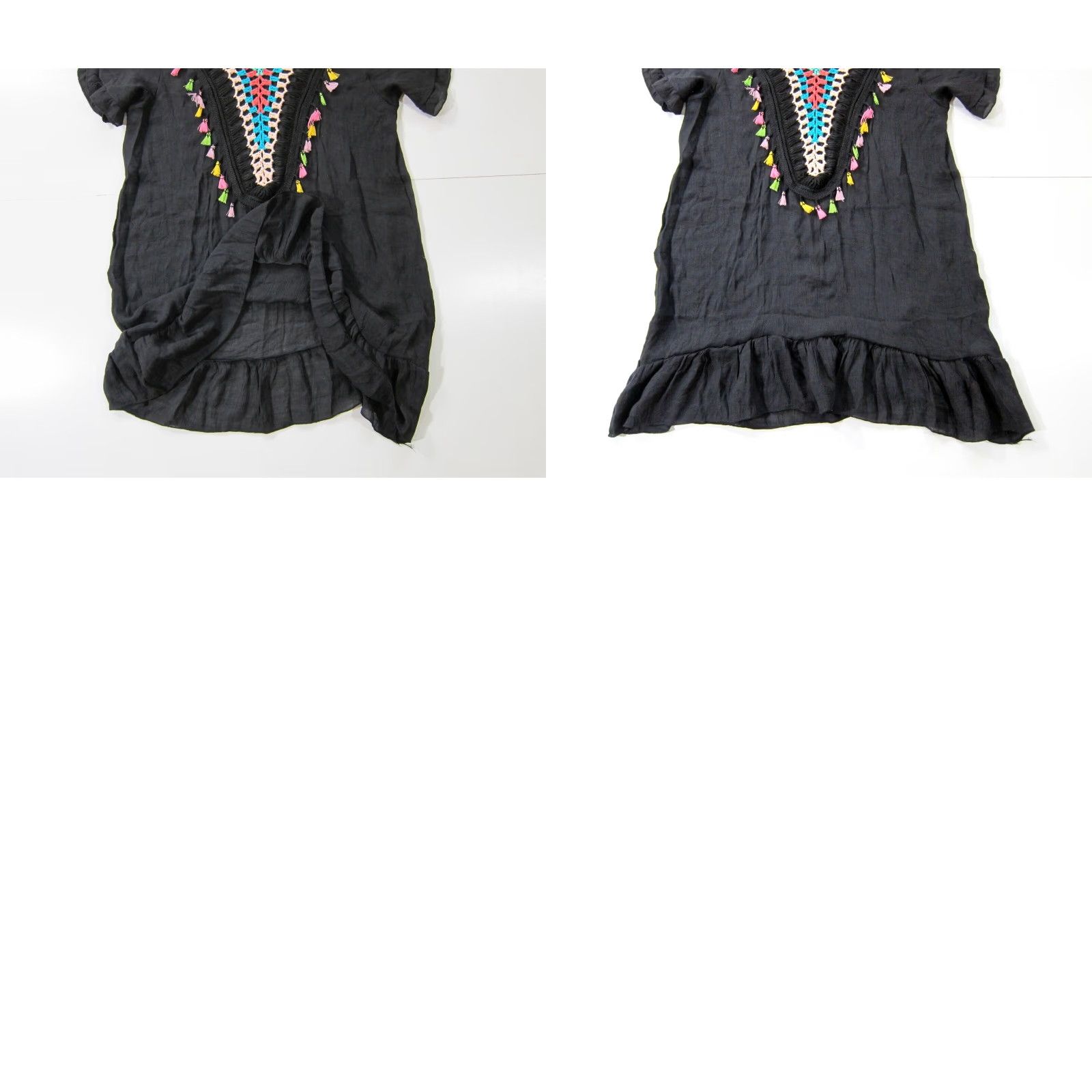 Vintage Beach By Exist Black Sheer Rayon Knit Tassel Off Shoulder Cover Tunic Dress S/M Size M / US 6-8 / IT 42-44 - 8 Thumbnail