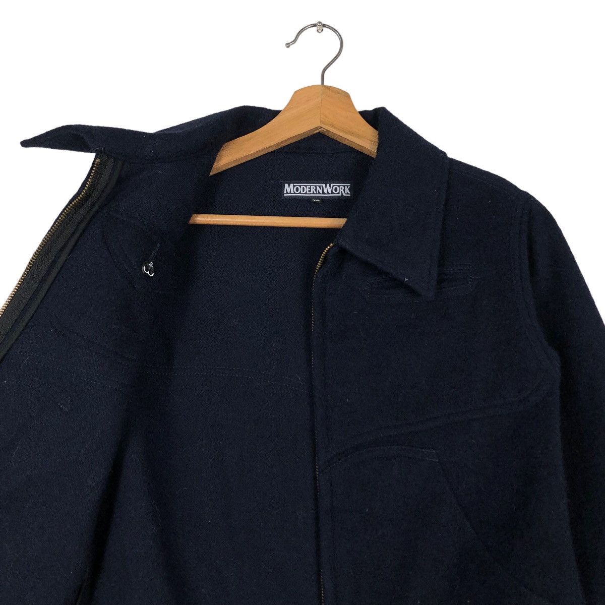 45rpm 🔥Cropped Biker Jacket Wool Indigo Modern Work Japan Made Size US XS / EU 42 / 0 - 12 Thumbnail