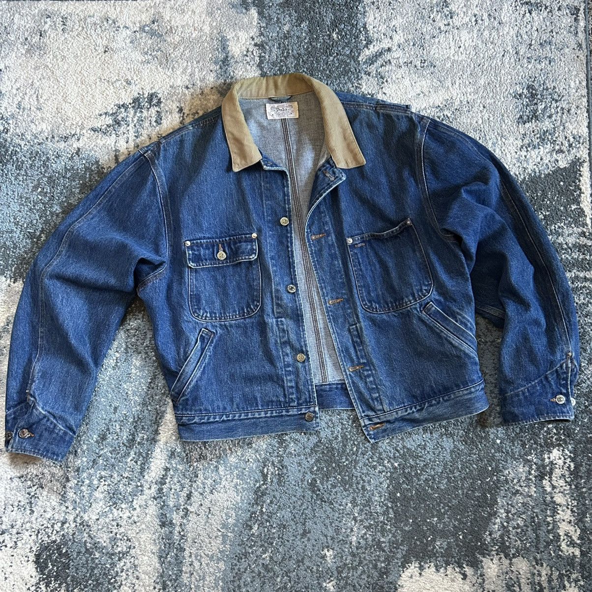 Polo Ralph Lauren 90s HEAVYWEiGHT CROPPED DARTED iNDiGO DENiM TRUCKER JACKET Size US M / EU 48-50 / 2 - 16 Thumbnail
