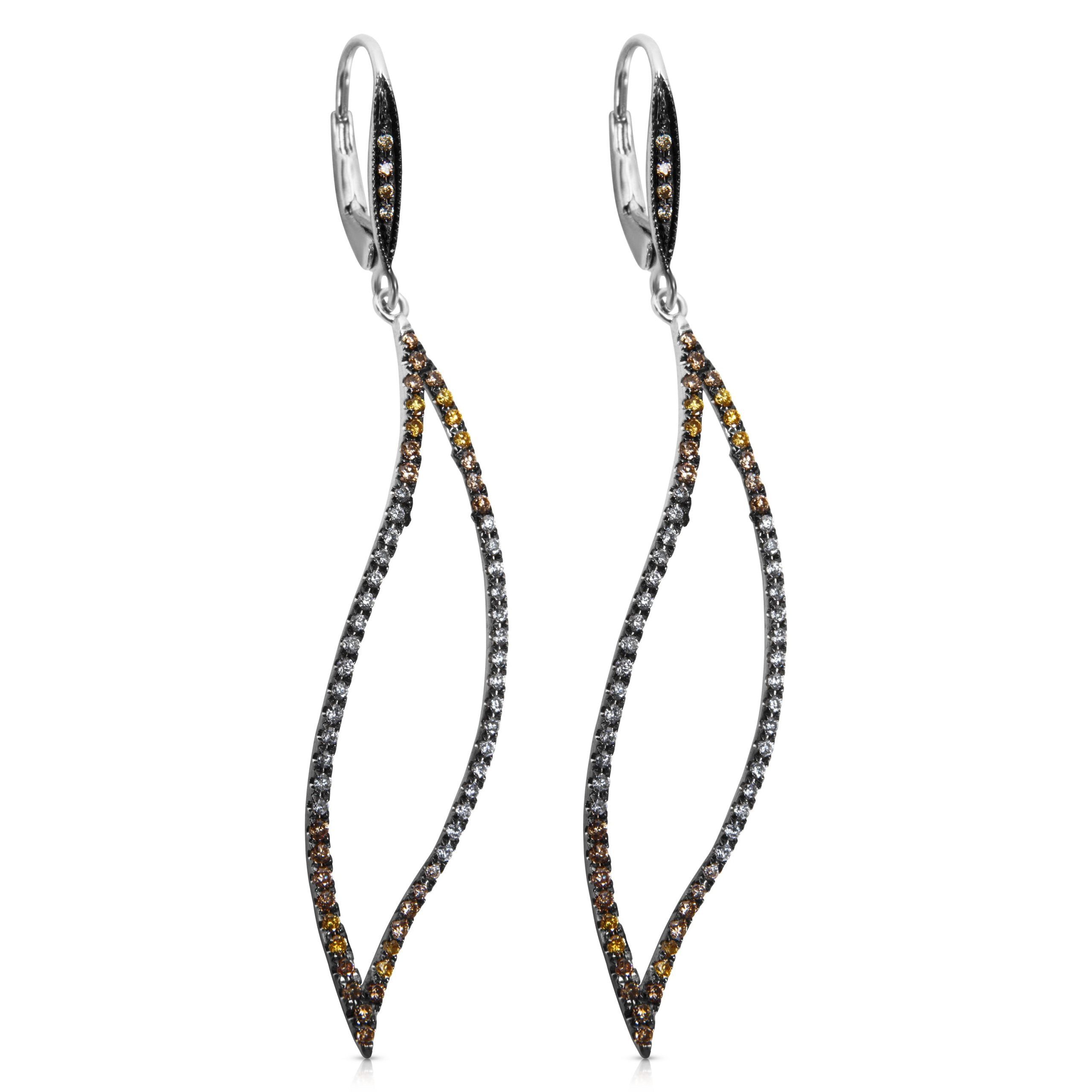 image of Open Leaf Fancy Diamond Drop Earrings In 14Kt Gold 1.18 Ctw, Women's