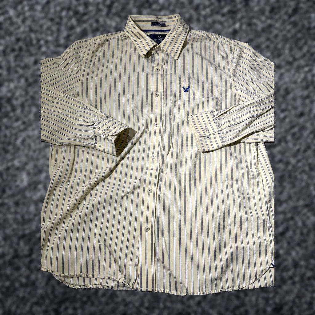 Vintage American Eagle Shirt Mens 2XL Yellow Workwear Button-Up Casual Preppy 90s USA Retro Grunge Hip Hop City Vintage-None Size US XXL / EU 58 / 5 - 1 Thumbnail