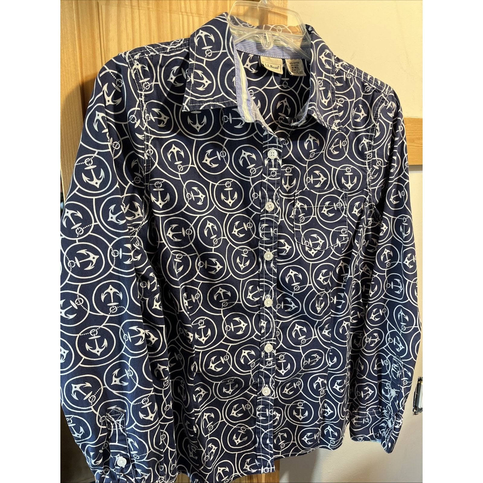 L.L. Bean LL Bean Top Women’s M Blue Anchor Print LS Stretch Shirt Size M / US 6-8 / IT 42-44 - 2 Thumbnail