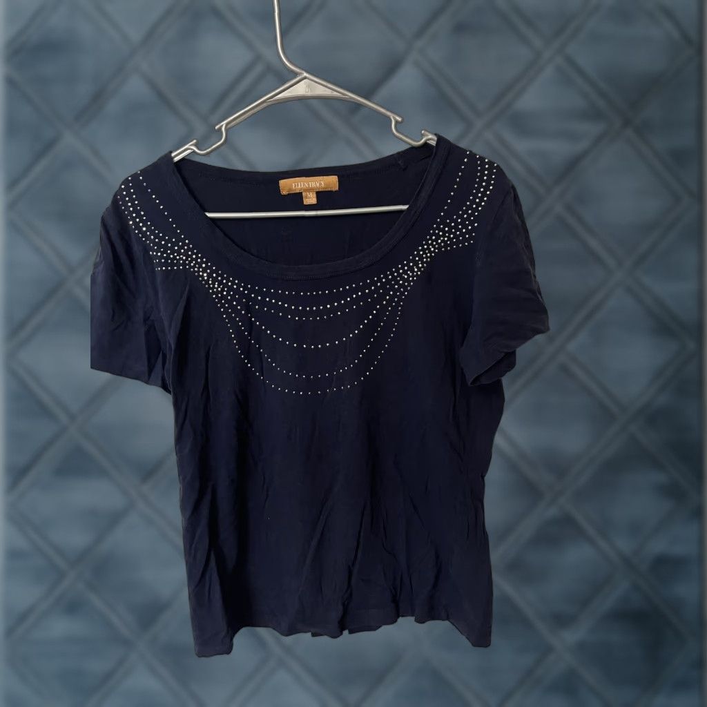 Ellen Tracy Ellen Tracy Women's Top Blouse Blue Crew Neck Short Sleeve Medium Size M / US 6-8 / IT 42-44 - 1 Thumbnail