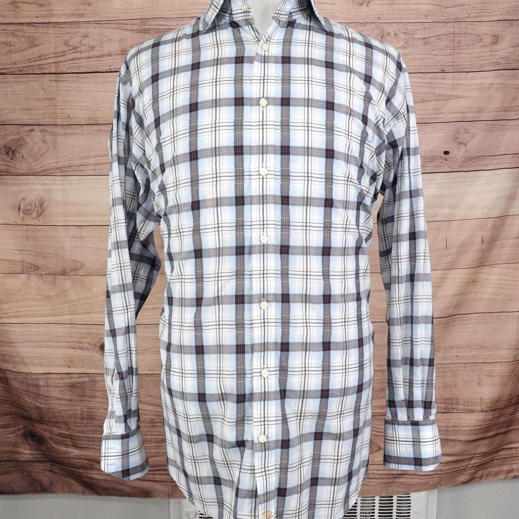 Vintage VINTAGE Thomas Dean Dress Shirt Mens 2XL Blue Gray Plaid Long Sleeve Cotton Size 48R - 3 Thumbnail