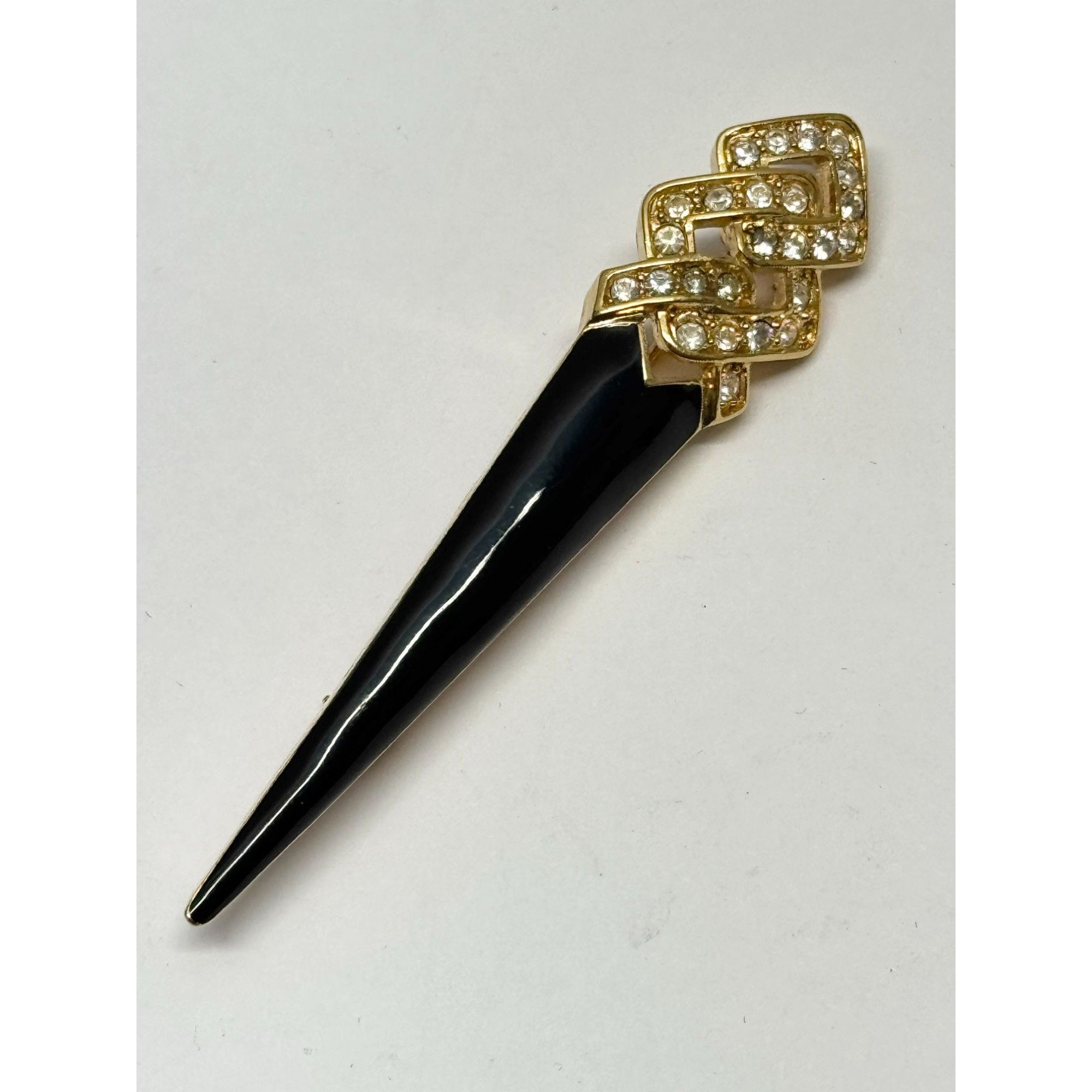 Vintage Vintage black enamel rhinestone torch brooch pin Size ONE SIZE - 3 Thumbnail