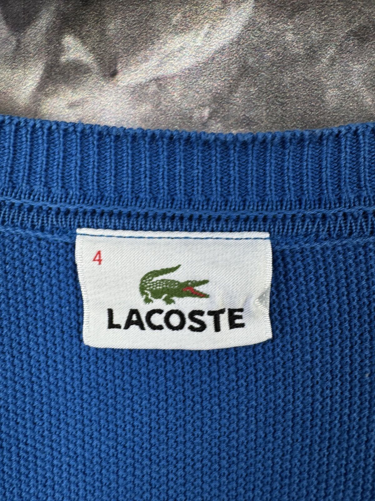 Lacoste Lacoste Blue V-Neck Cotton Sweater with Crocodile Logo Size US L / EU 52-54 / 3 - 7 Thumbnail