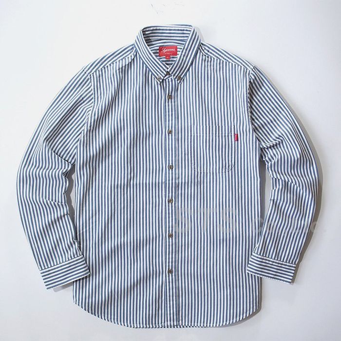 Supreme FW14 Striped Denim Twill Shirt XL | Grailed