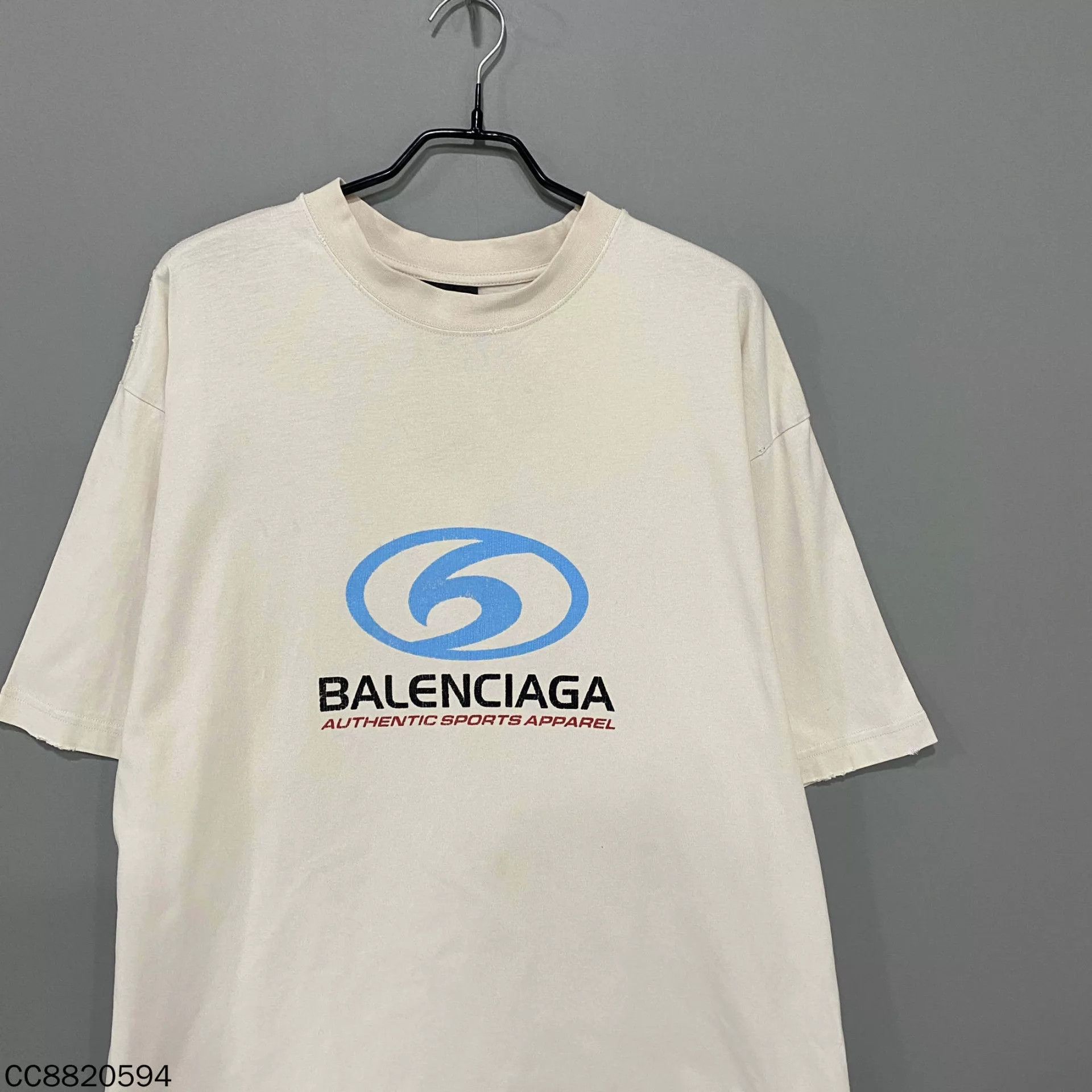 Balenciaga BALENCIAGA Beige Blue Logo Short Sleeve Tee M Size US M / EU 48-50 / 2 - 2 Thumbnail