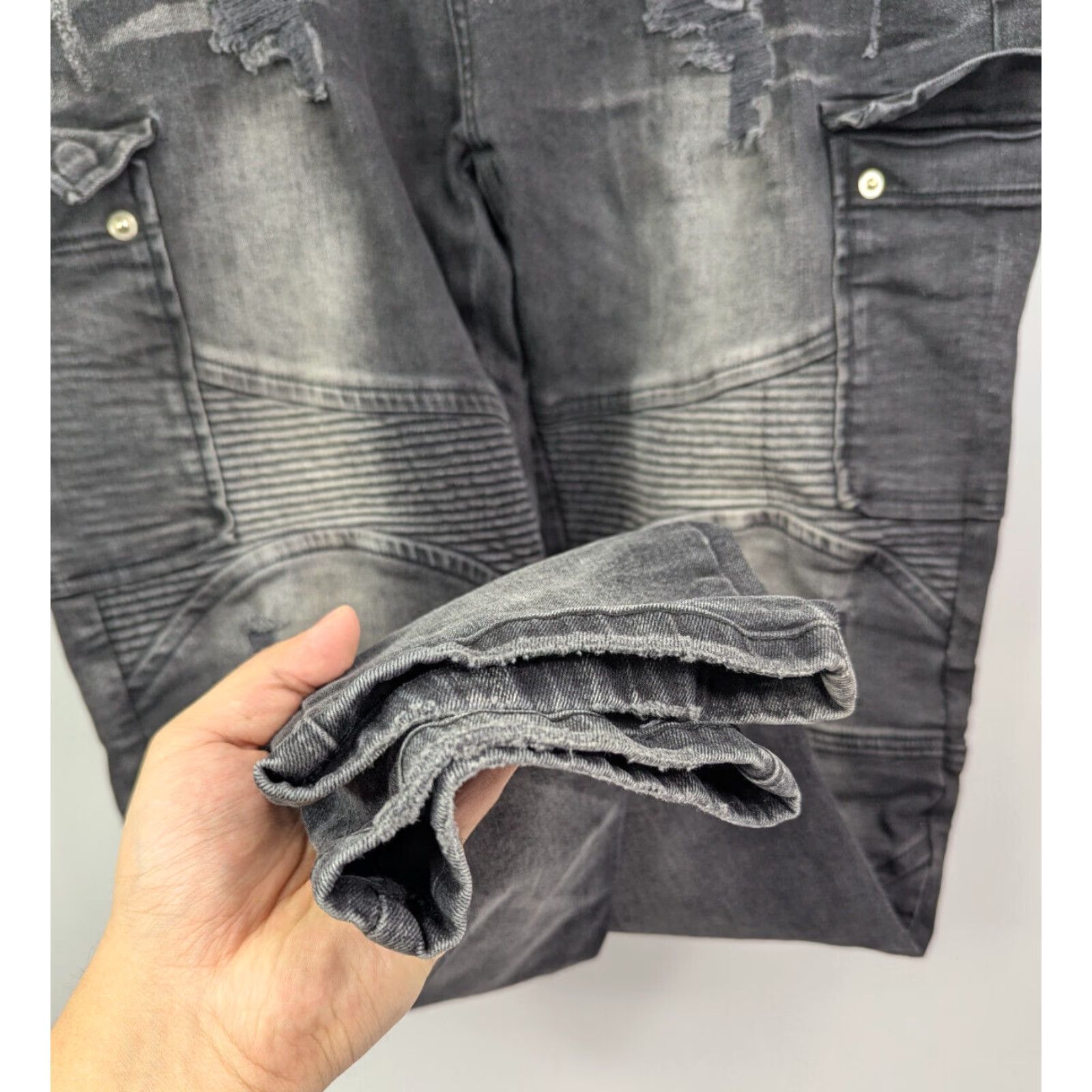 Supply & Demand Supply & Demand Jeans Cargo Mens Black Denim Moto Distressed Stretch 2XL 38W Size US 39 - 6 Thumbnail