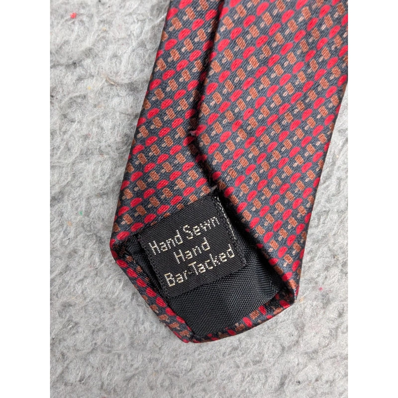 Oscar De La Renta VINTAGE Oscar de la Renta Tie Mens One Size Burgundy Red Silk Velour Micro 70s Slim Tie Geometric Pattern Size ONE SIZE - 3 Thumbnail
