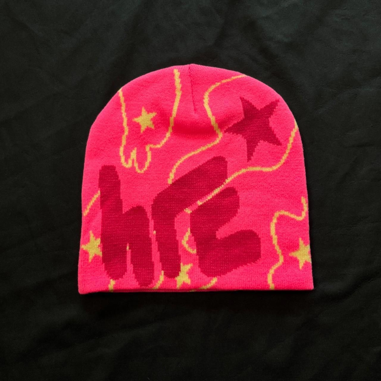 Japanese Brand Deadstock Y2k Star Graphic No Cuff Knit Beanie Hat Pink Size ONE SIZE - 2 Thumbnail