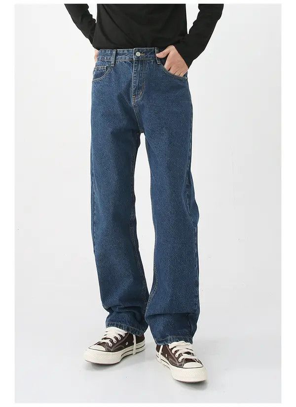 Japanese Brand Dark blue washed loose casual all-match straight jeans Size US 32 / EU 48 - 3 Thumbnail
