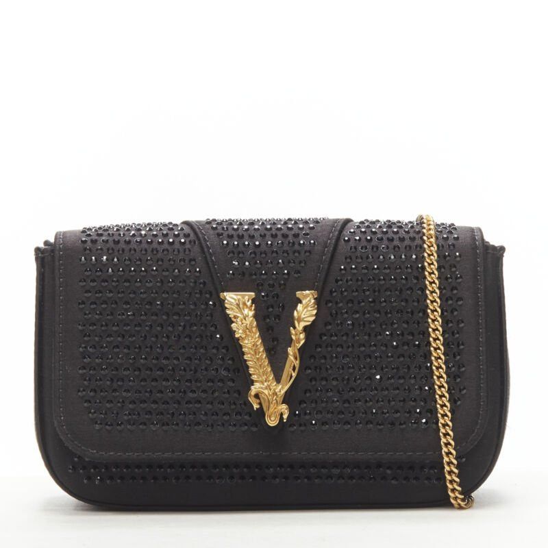 Versace VERSACE Virtus Barocco black crystal embellished flap crossbody clutch bag Size ONE SIZE - 1 Thumbnail