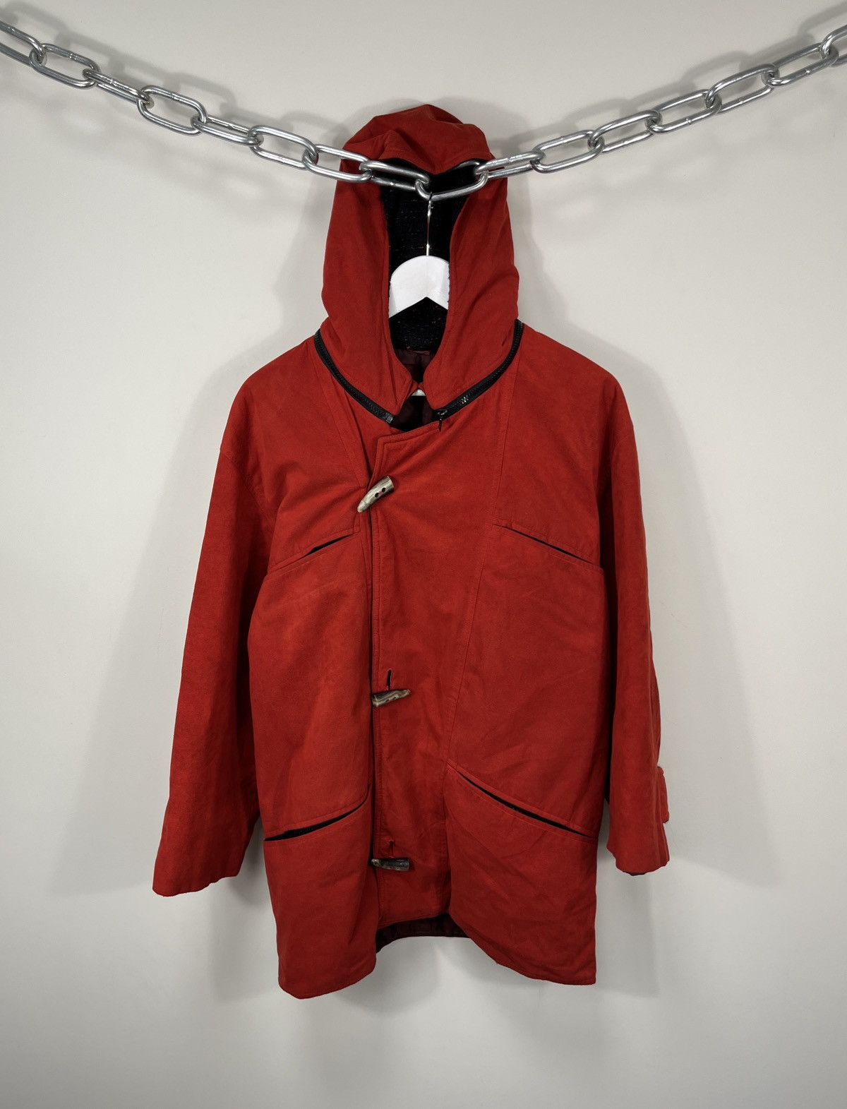 image of Vintage 90's Borsalino Red Very Hooded Jacket Coat, Men's (Size Medium)