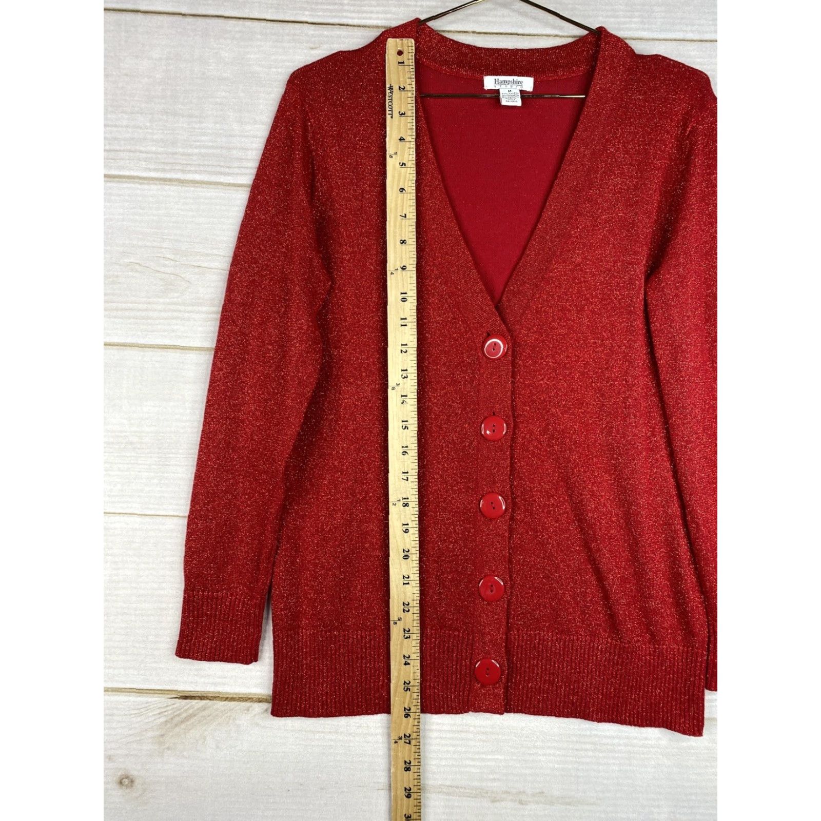 Vintage Hampshire Studio Sweater Womens M Red Cardigan V-Neck Button Up Glitter Knit Cotton Blend Size M / US 6-8 / IT 42-44 - 6 Thumbnail
