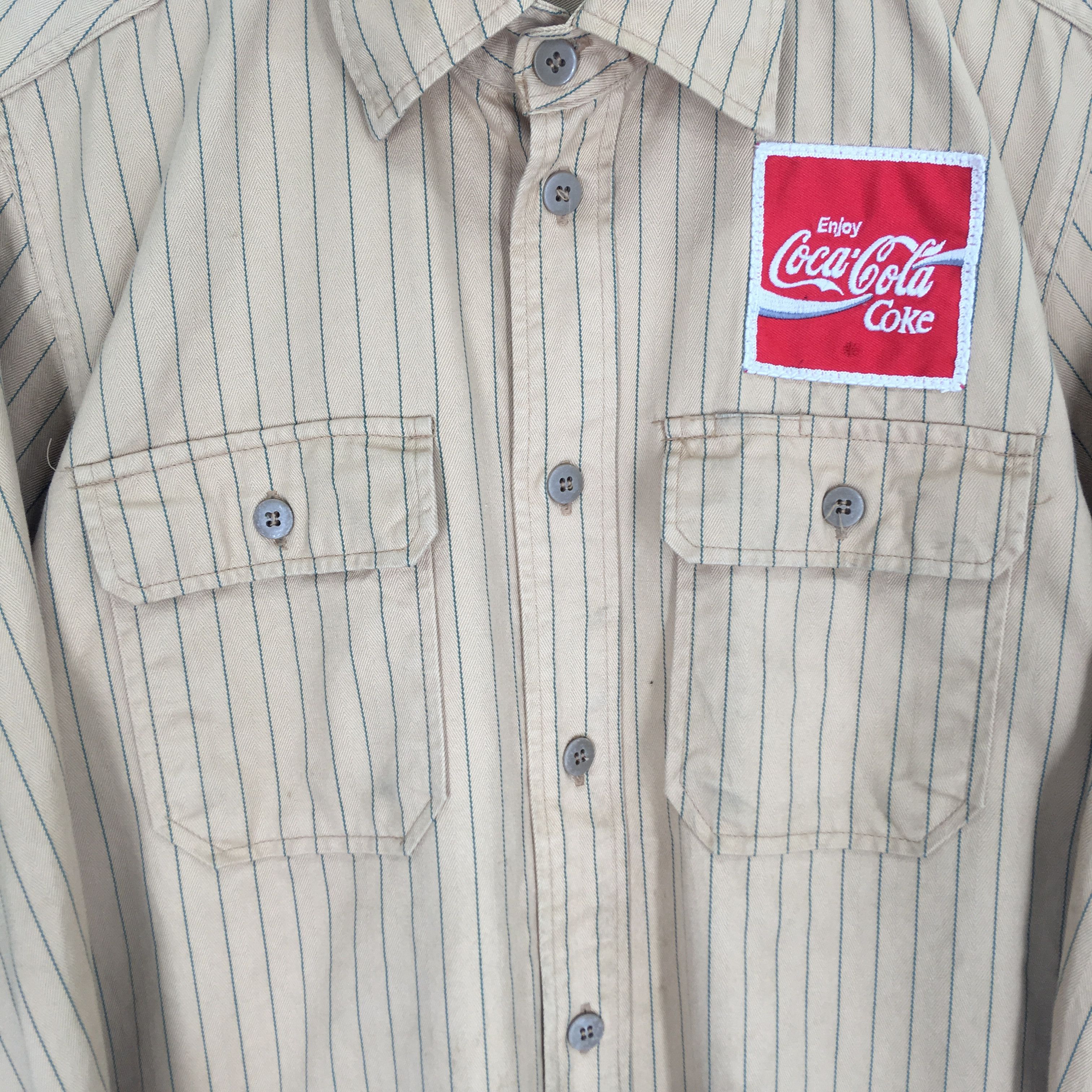 Coca Cola × Vintage Vintage 80s Coca Cola Worker Hickory Button Down Shirt Size US M / EU 48-50 / 2 - 5 Thumbnail