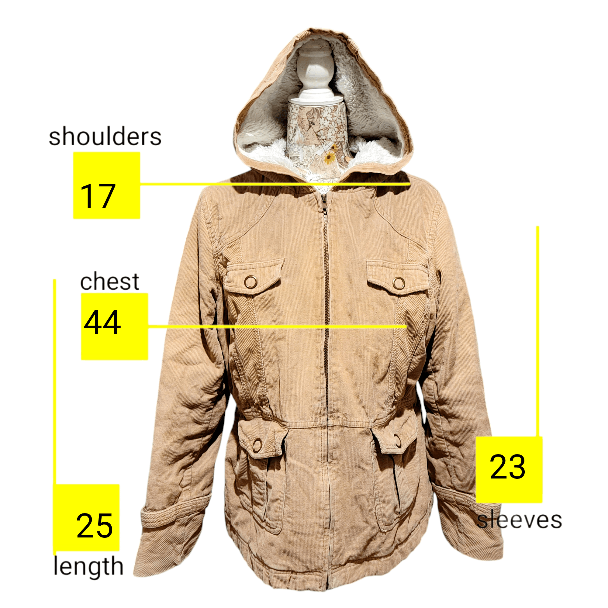 Sonoma Sonoma Soft Tan Corduroy Teddy Hooded Utility Cargo Jacket Size L / US 10 / IT 46 - 6 Thumbnail