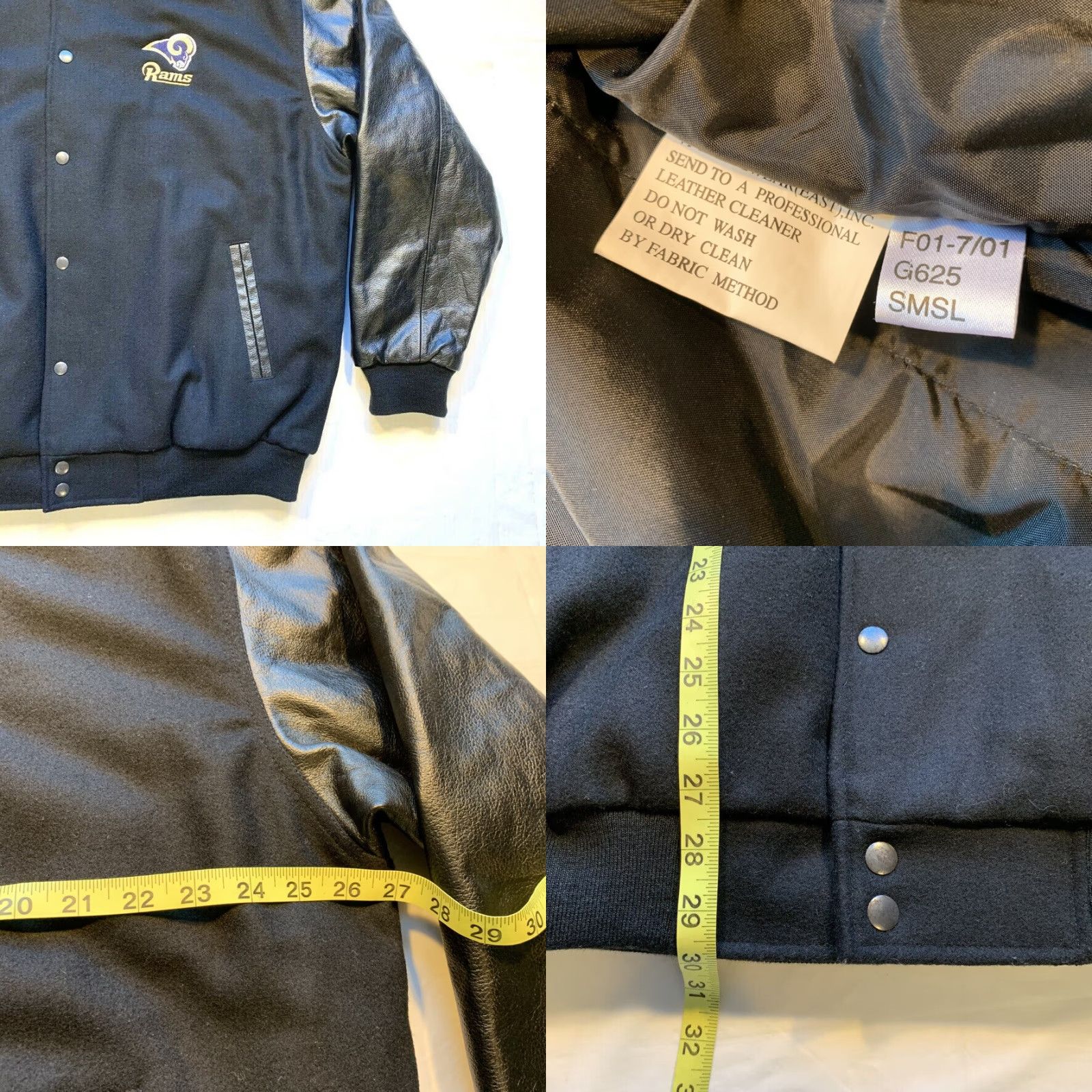 Lee VINTAGE Lee Sport Rams Wool Leather Bomber Varsity Jacket Snap XL Men's Black Wool 70%/30% Blend Rams Logo Leather Sleeves Varsity Jacket Size US XL / EU 56 / 4 - 8 Thumbnail