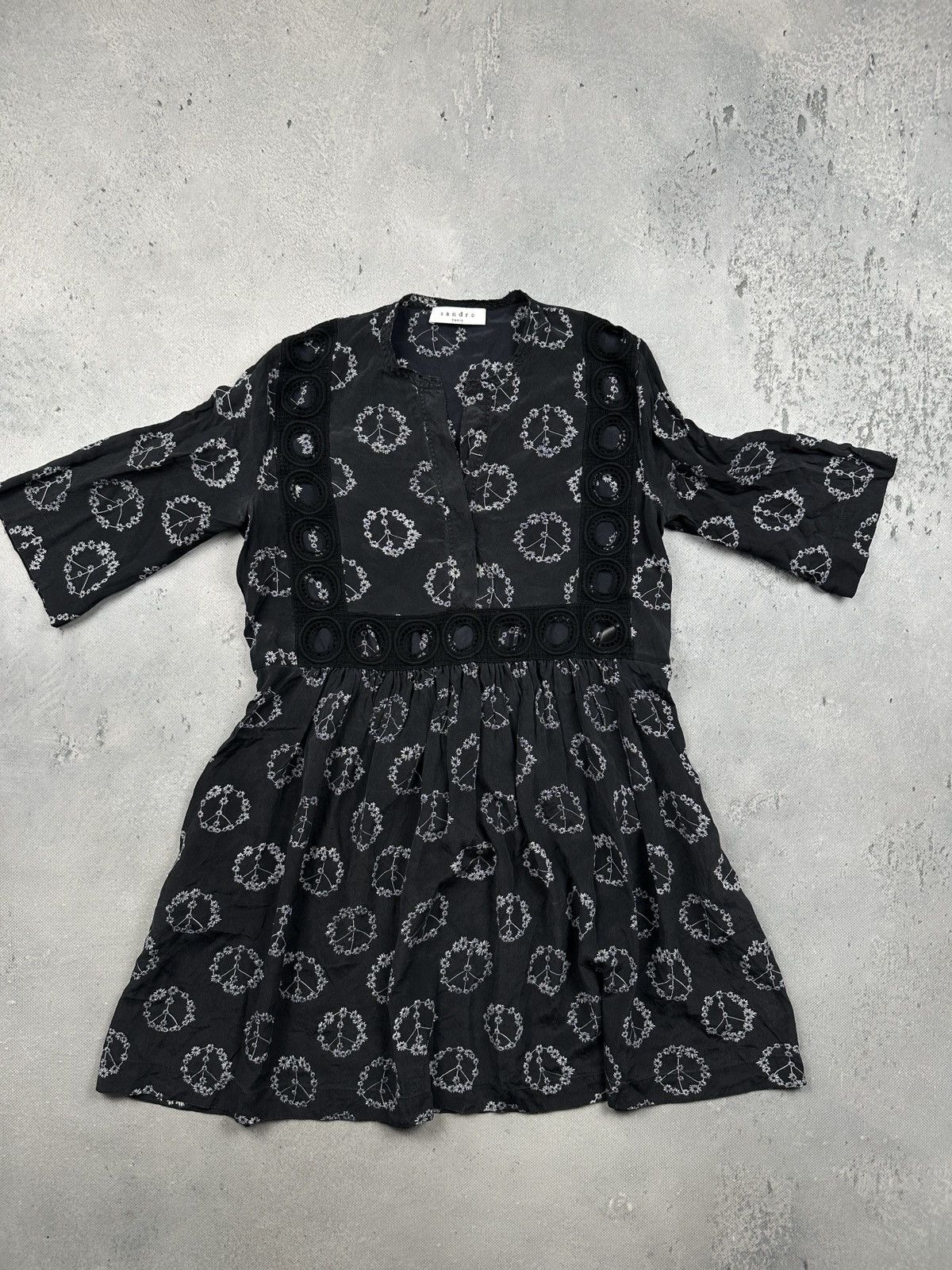 Sandro Sandro Paris Archive Silk Daisy Peace Print Boho Mini Dress Size S / US 4 / IT 40 - 3 Thumbnail
