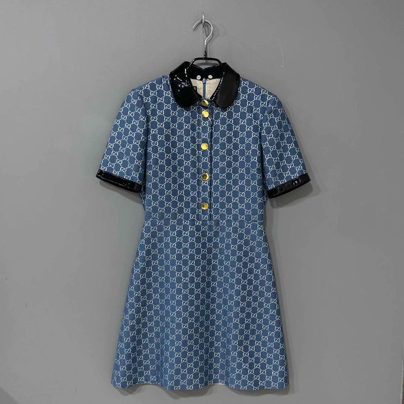 Gucci Leather-collar old flower full-print dress 2506-Nexta