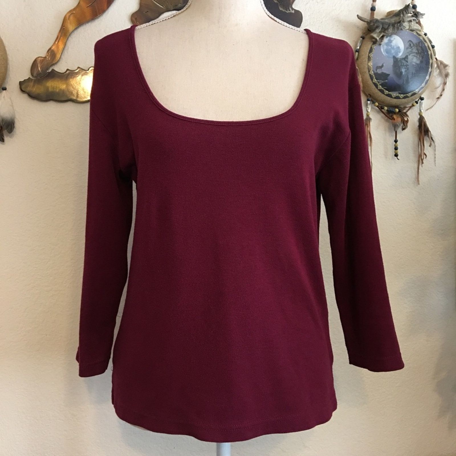 Vintage Vintage 90s Fashion Bug burgundy scoop neck top Size S / US 4 / IT 40 - 1 Thumbnail