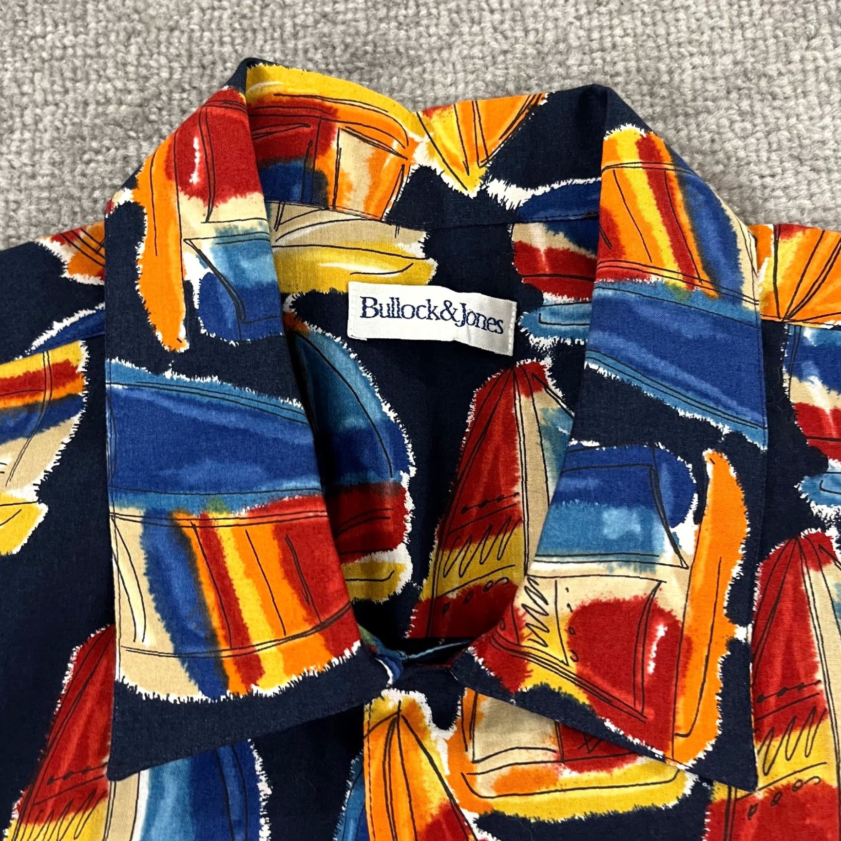 Nautica BULLock & Jones Shirt Mens XL Geometric Sailboat Nautical Hawaiian Button Up S/S Size US XL / EU 56 / 4 - 2 Thumbnail