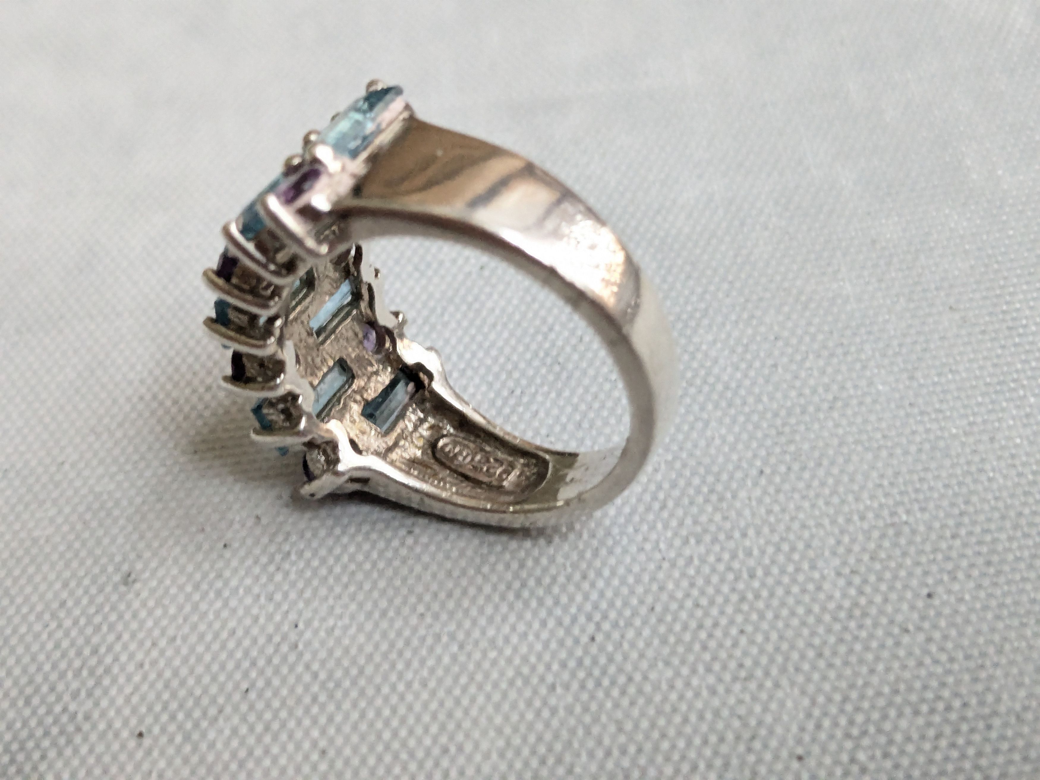 Jewelry Sterling Silver Ring Blue Topaz Amethyst Size 6 Size ONE SIZE - 10 Thumbnail