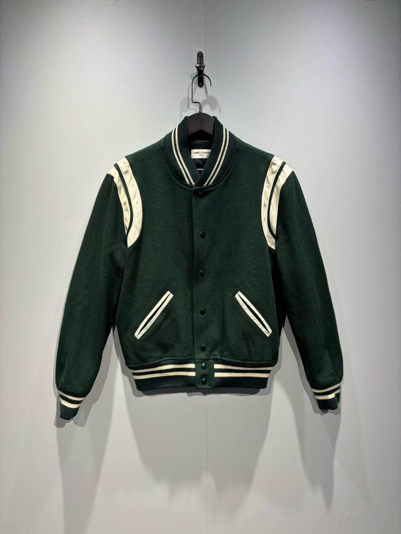Saint Laurent Paris Saint Laurent Green White Varsity Jacket Size US L / EU 52-54 / 3 - 1 Thumbnail