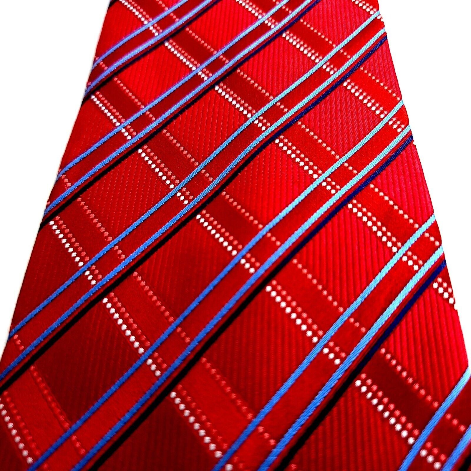 Stafford Stafford Essentials Red Blue Plaid Woven Silk Tie Size ONE SIZE - 2 Thumbnail