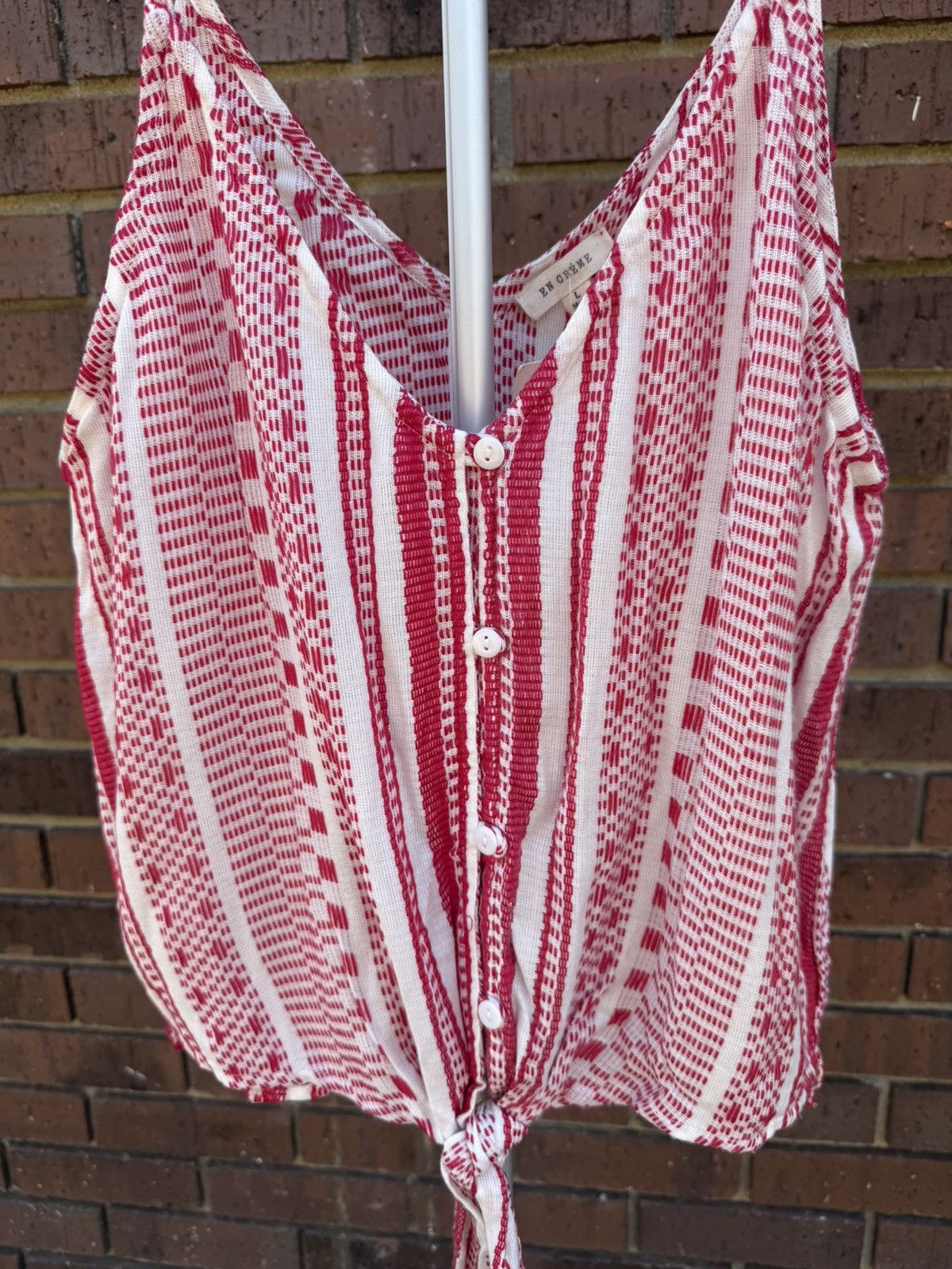 Other En Creme Red White Stripe Button Front Tie Hem Cami Tank Top Size L / US 10 / IT 46 - 3 Thumbnail