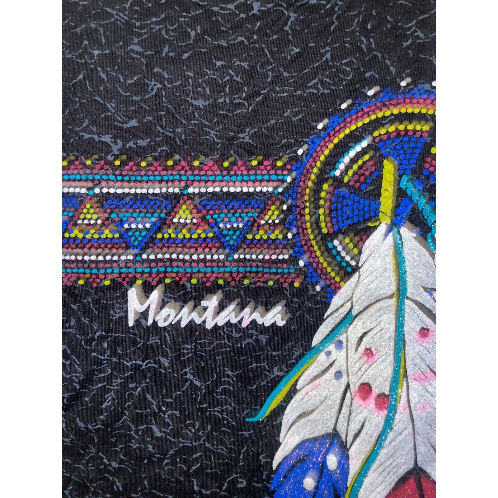 Jerzees Vintage Native American Shirt Montana Black AOP Tee 90s M Size US M / EU 48-50 / 2 - 4 Thumbnail