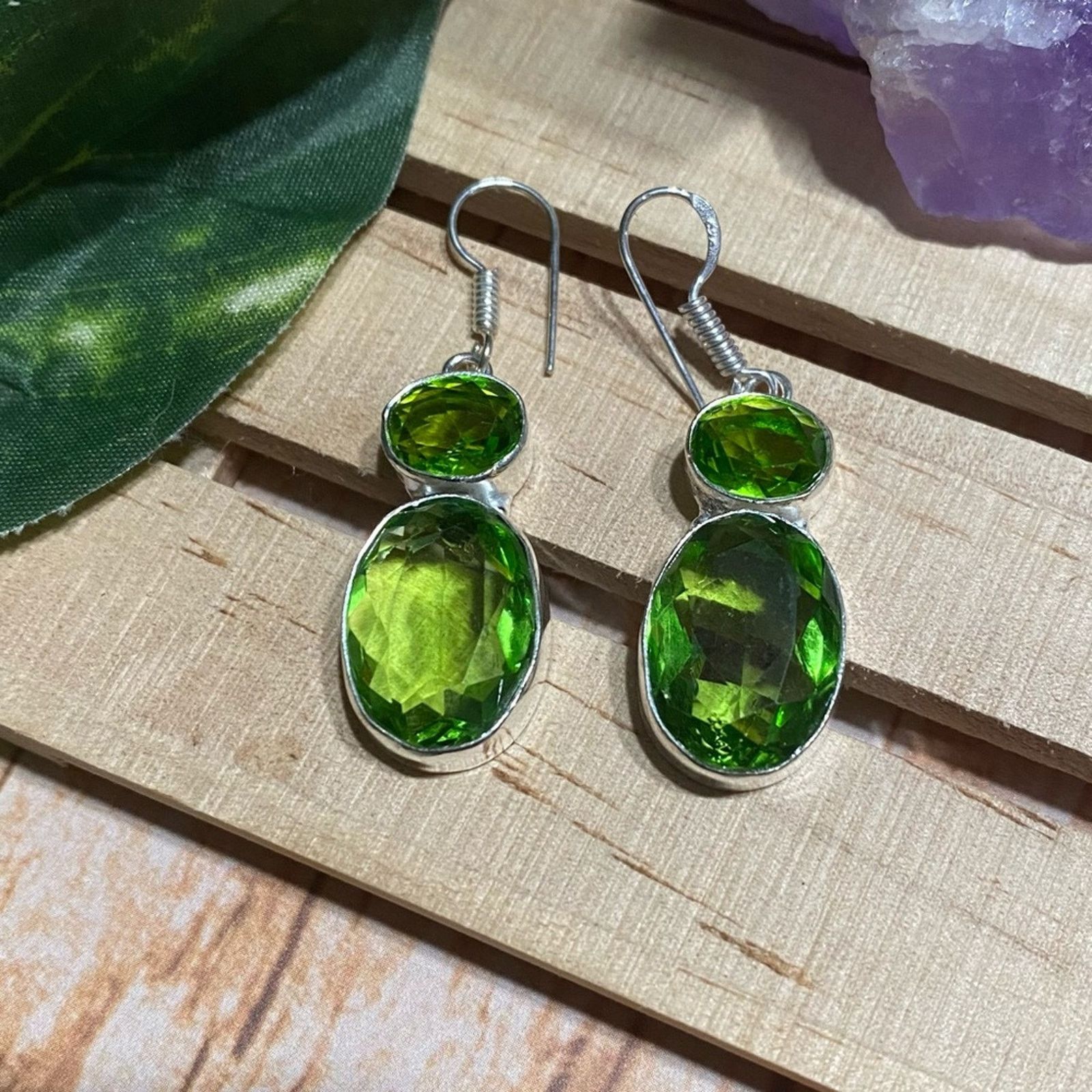 The Unbranded Brand Peridot Tourmaline Sterling Silver Earrings Size ONE SIZE - 3 Thumbnail