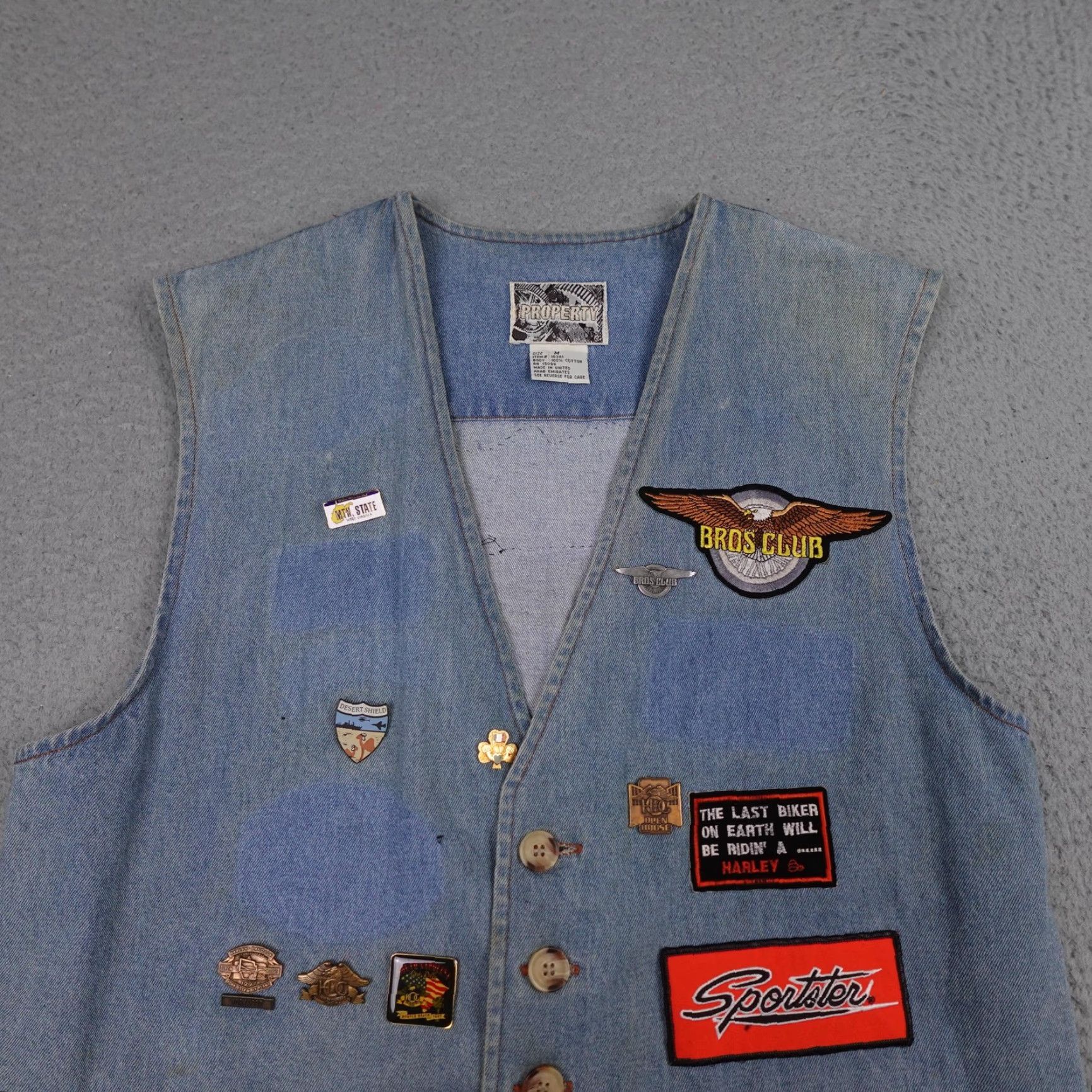 Propper VINTAGE Denim Vest Mens M Blue Biker Pins Patches Club 90s Motorcycle Denim Vest Mens Blue Size US M / EU 48-50 / 2 - 4 Thumbnail