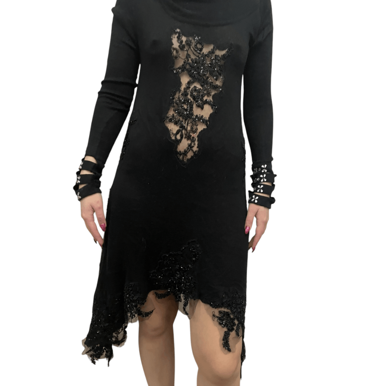 Other Black asymmetrical dress sequins and mesh inserts sz S/M Size S / US 4 / IT 40 - 1 Thumbnail