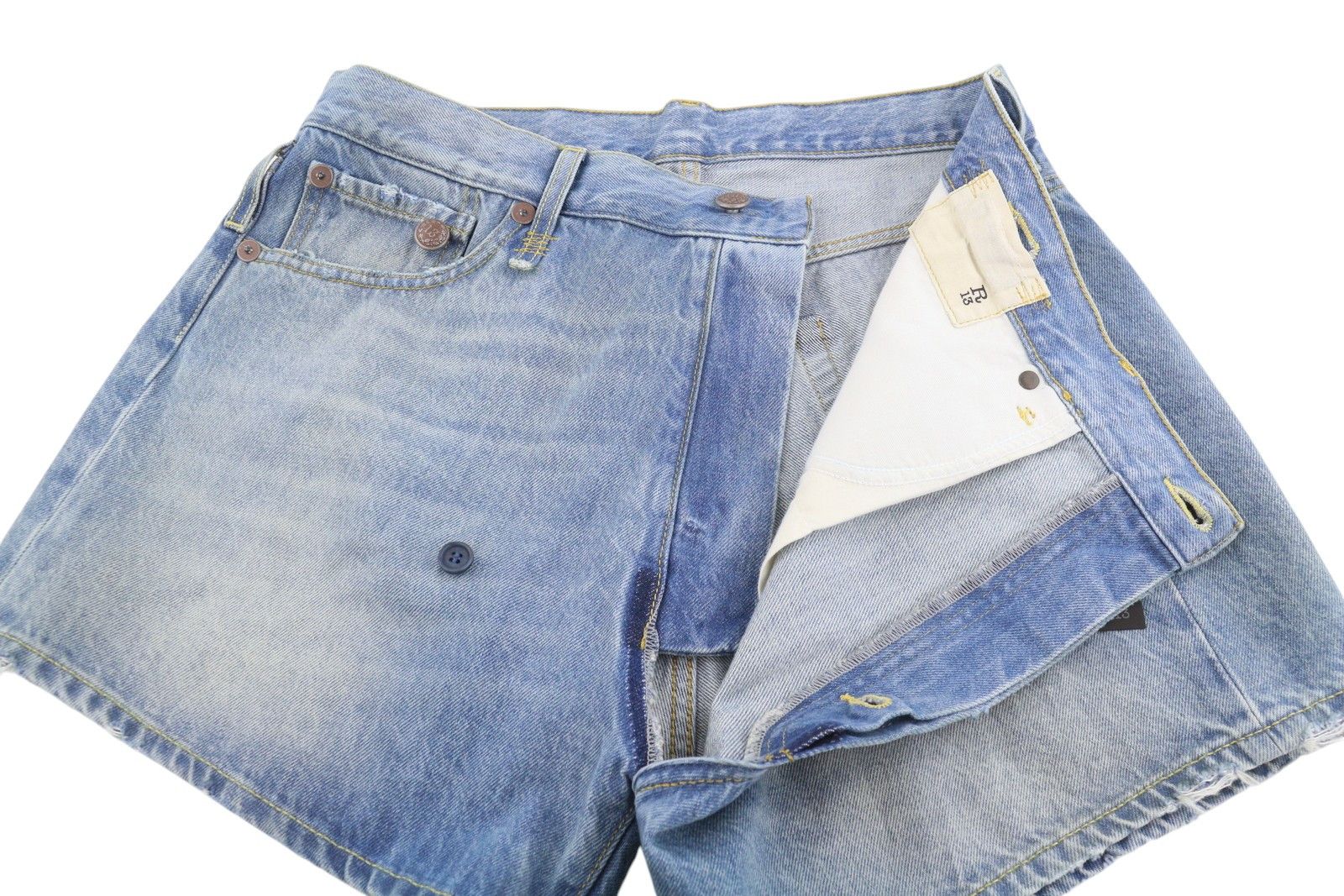 R13 CROSS OVER 25 Bain Blue Asymmetric Button Shorts 89412 Size 25" / US 0 / IT 36 - 5 Thumbnail