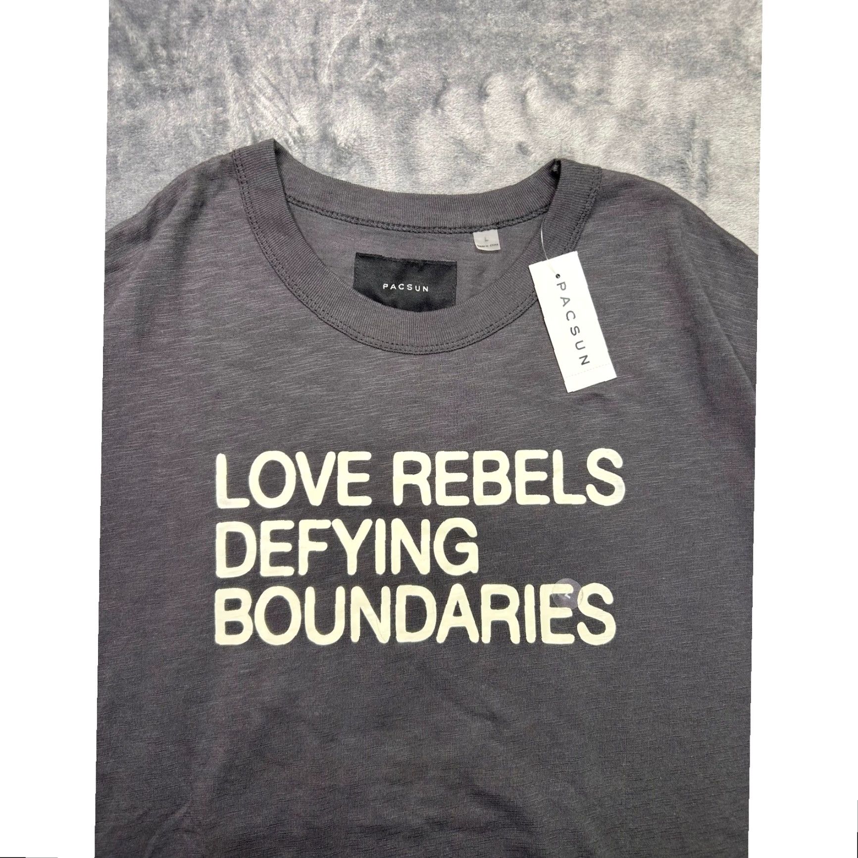 Pacsun PacSun T-Shirt Graphic Love Rebels Defying Boundaries Gray Short Sleeve Men L NWT Vintage? No Size US L / EU 52-54 / 3 - 3 Thumbnail