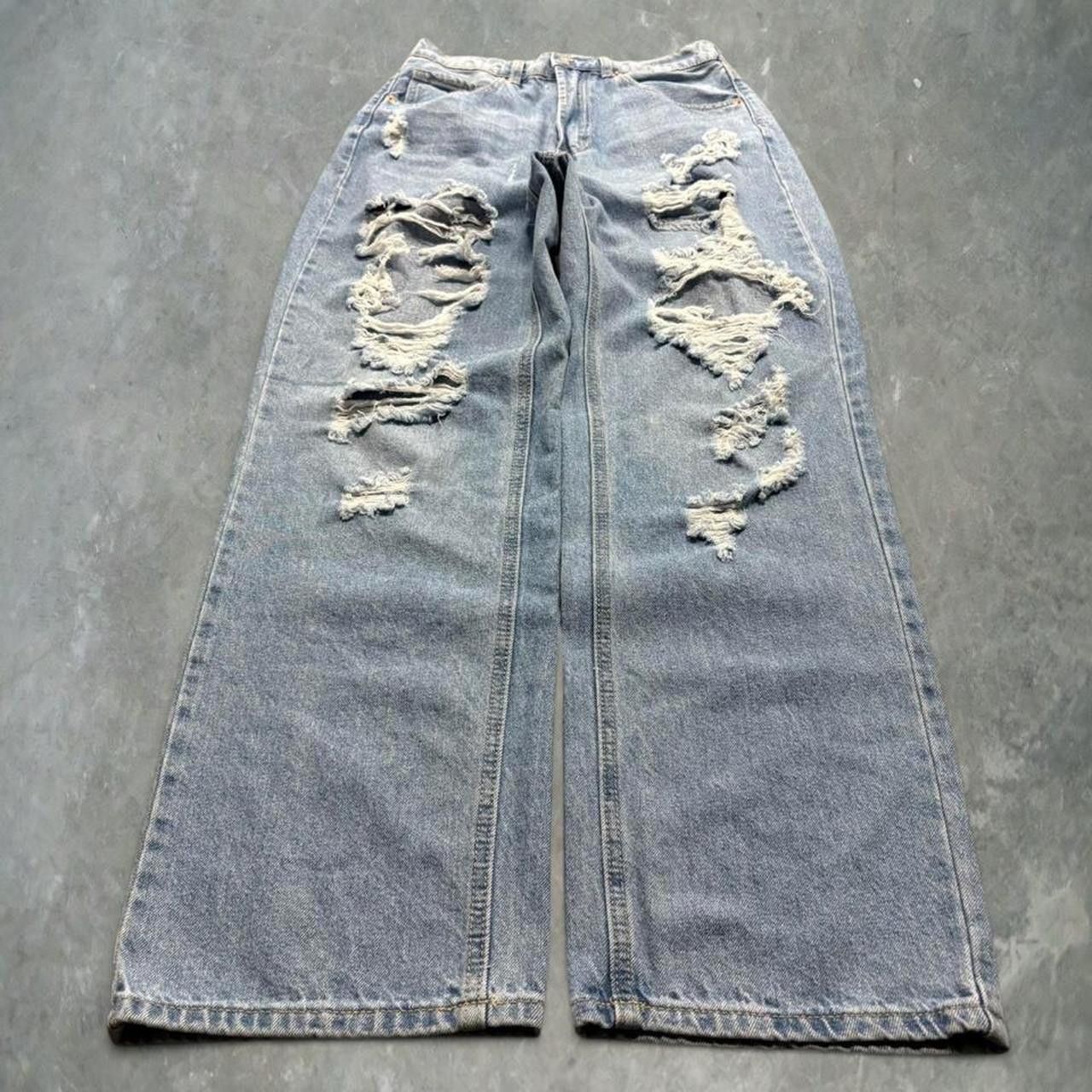 Vintage Crazy Vintage Y2K/2000s Baggy Wideleg Ripped Skater Grunge style Medium wash Denim Jeans with adjustable Waist! Size US 28 / EU 44 - 1 Thumbnail