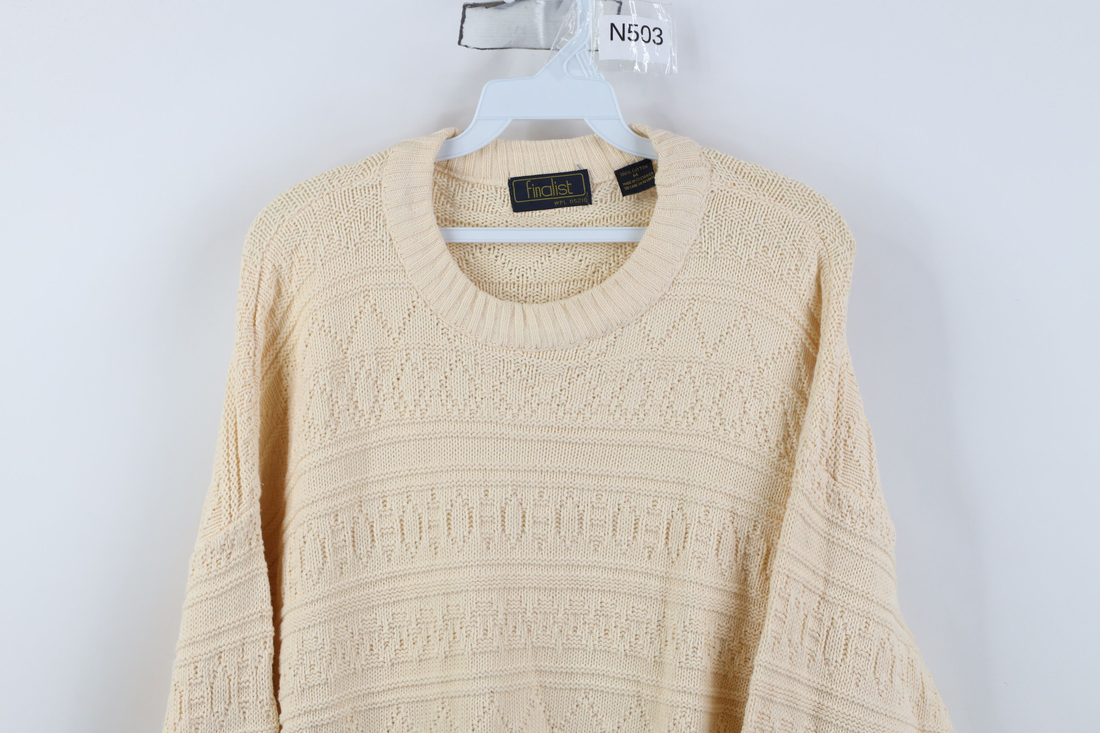 Vintage Vintage 90s Streetwear Cotton Knit Crewneck Sweater Beige Size US M / EU 48-50 / 2 - 2 Thumbnail