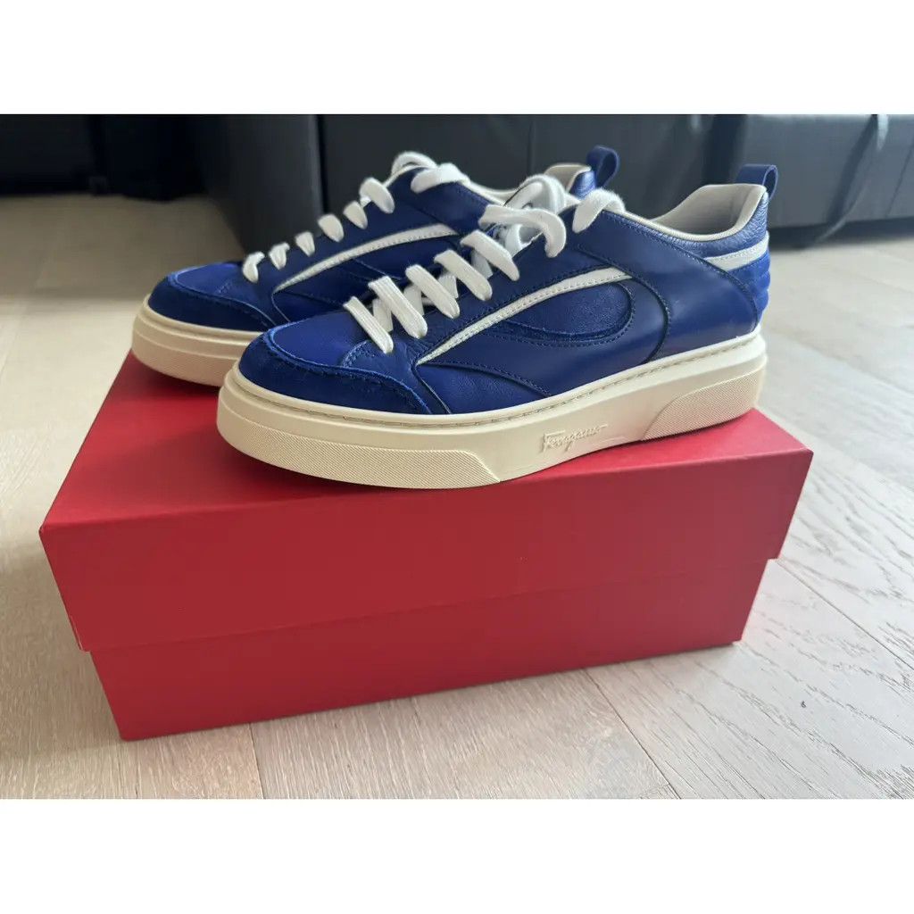 Salvatore Ferragamo o1s1rm0724 Leather Low-Top Sneakers in Blue/White Size US 6 / EU 39 - 8 Thumbnail